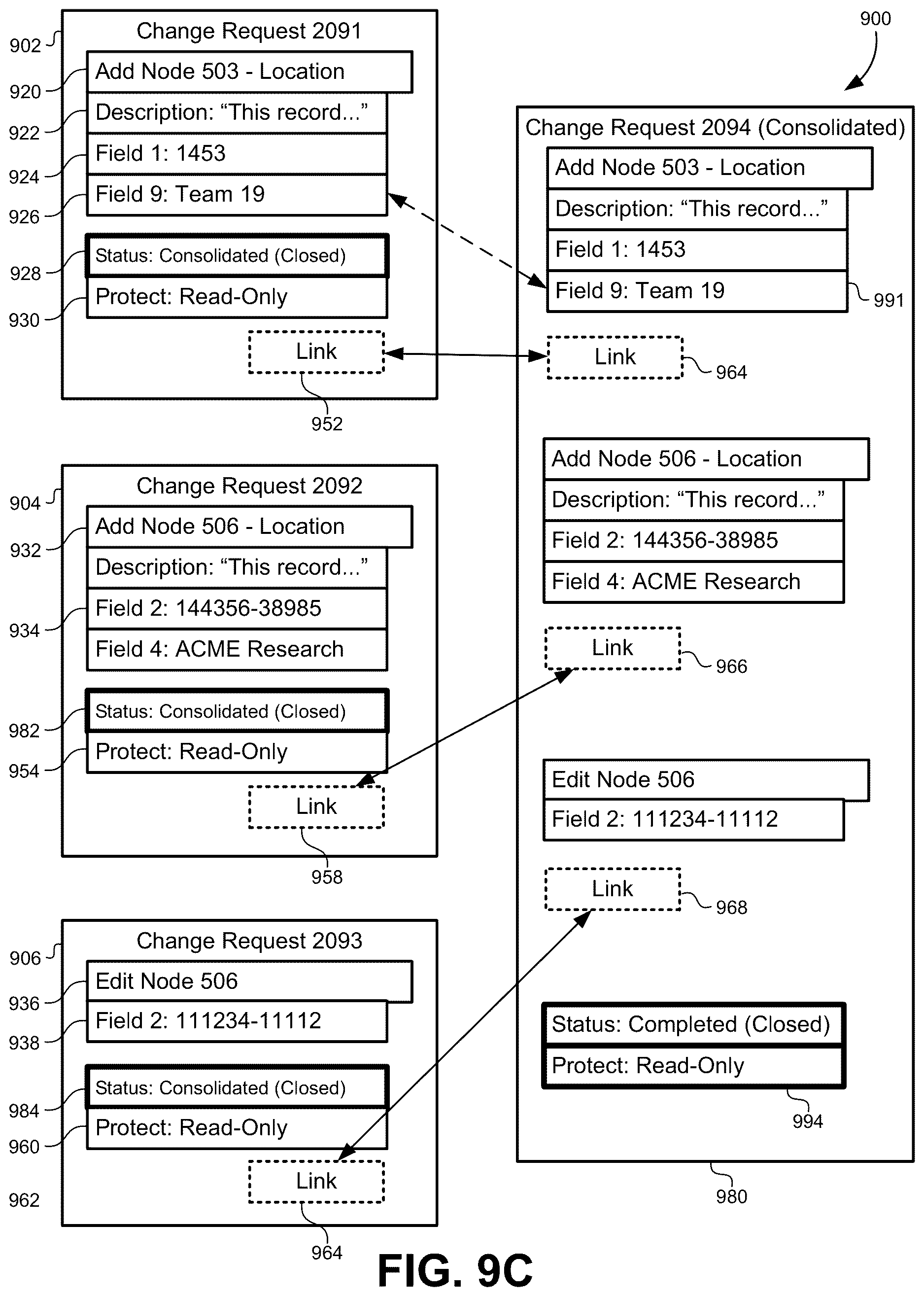 Patent US12613858 Figure 11 – Consolidating change requests in data hierarchies