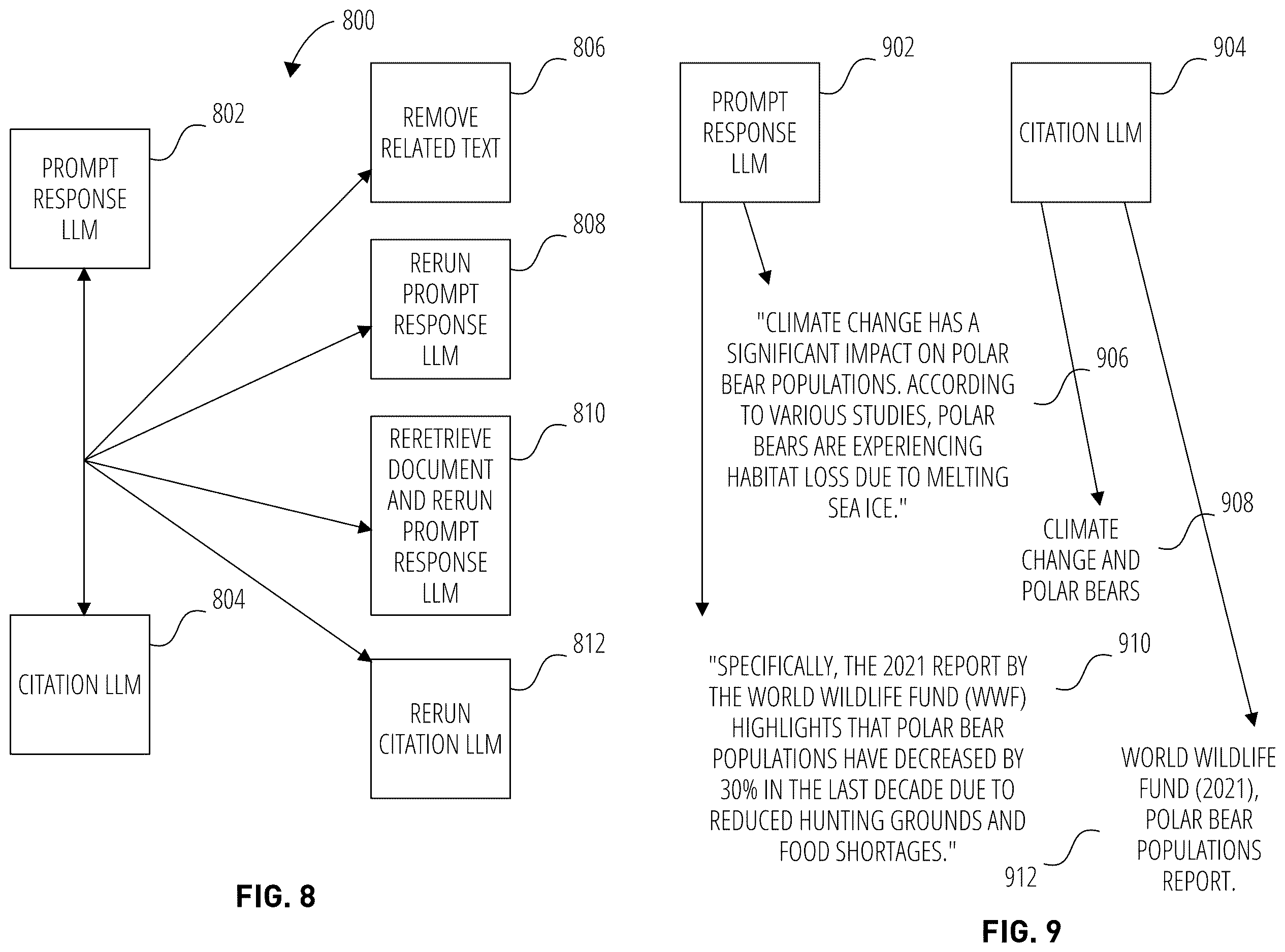 Patent US12613874 Figure 8 – Executing queries with hallucination safeguards