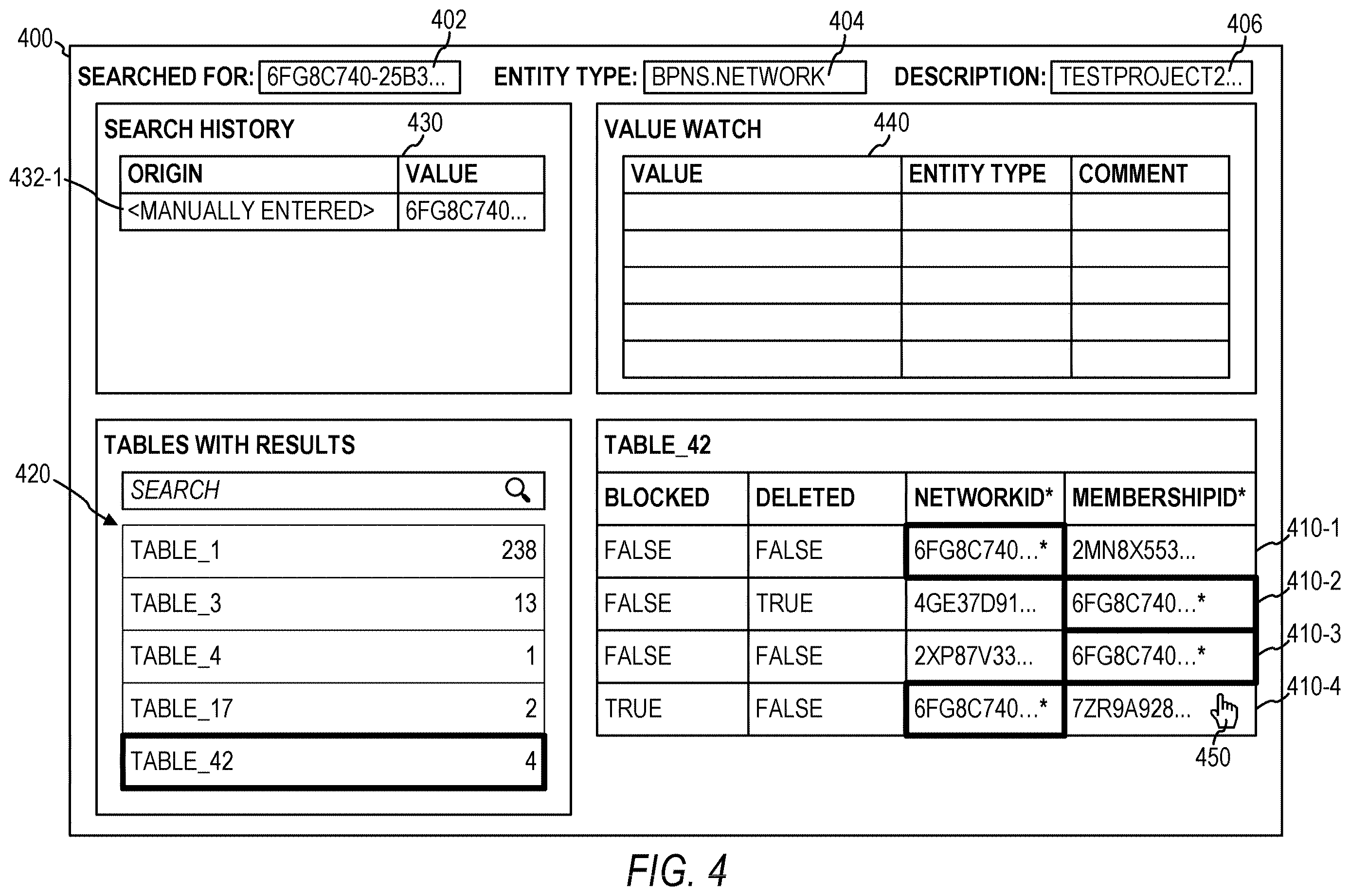 Patent US12613876 Figure 4 – Database value exploration system