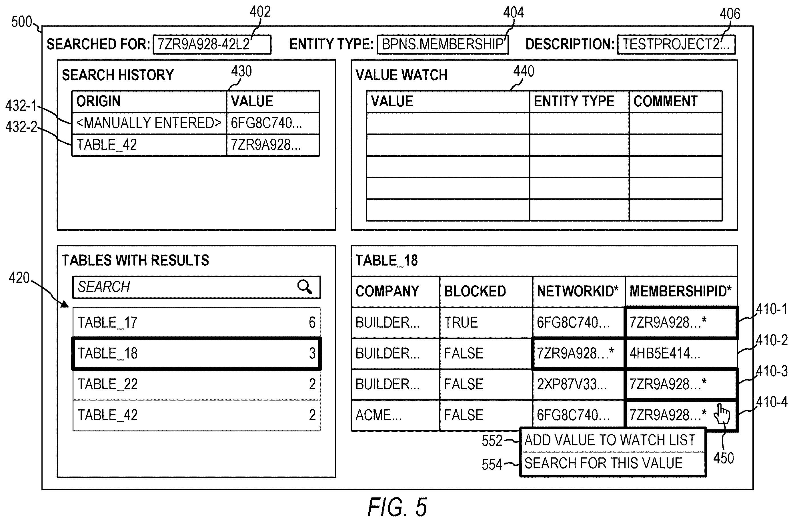 Patent US12613876 Figure 5 – Database value exploration system