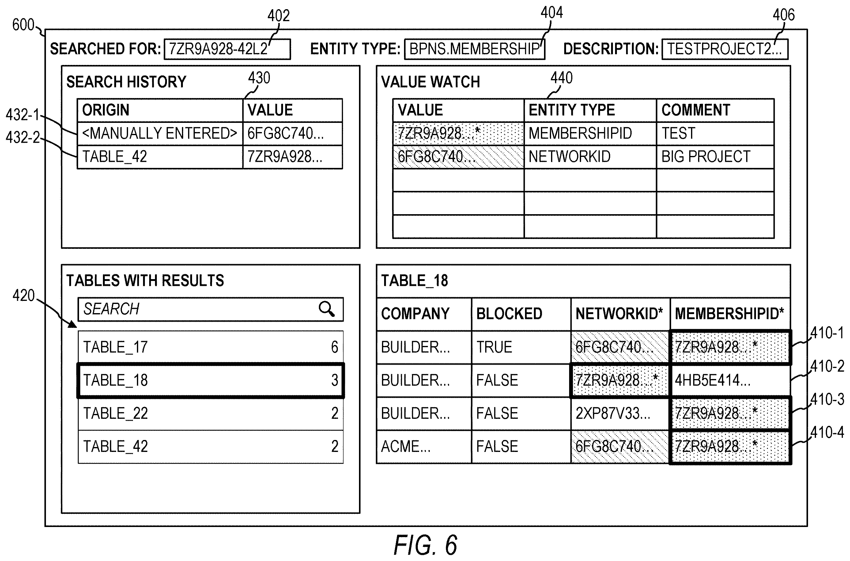 Patent US12613876 Figure 6 – Database value exploration system