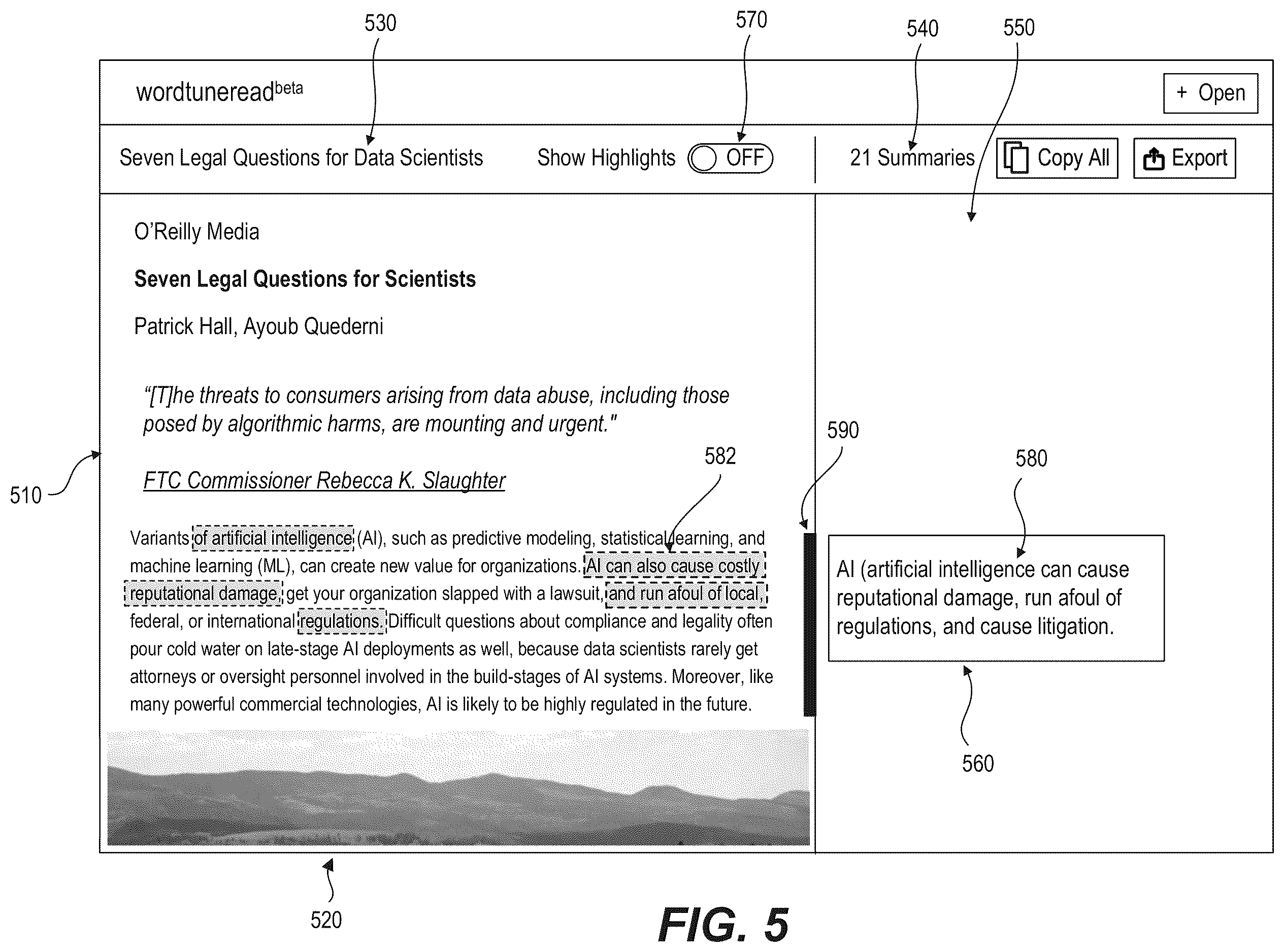 Patent US12613900 Figure 5 – Document summarizer
