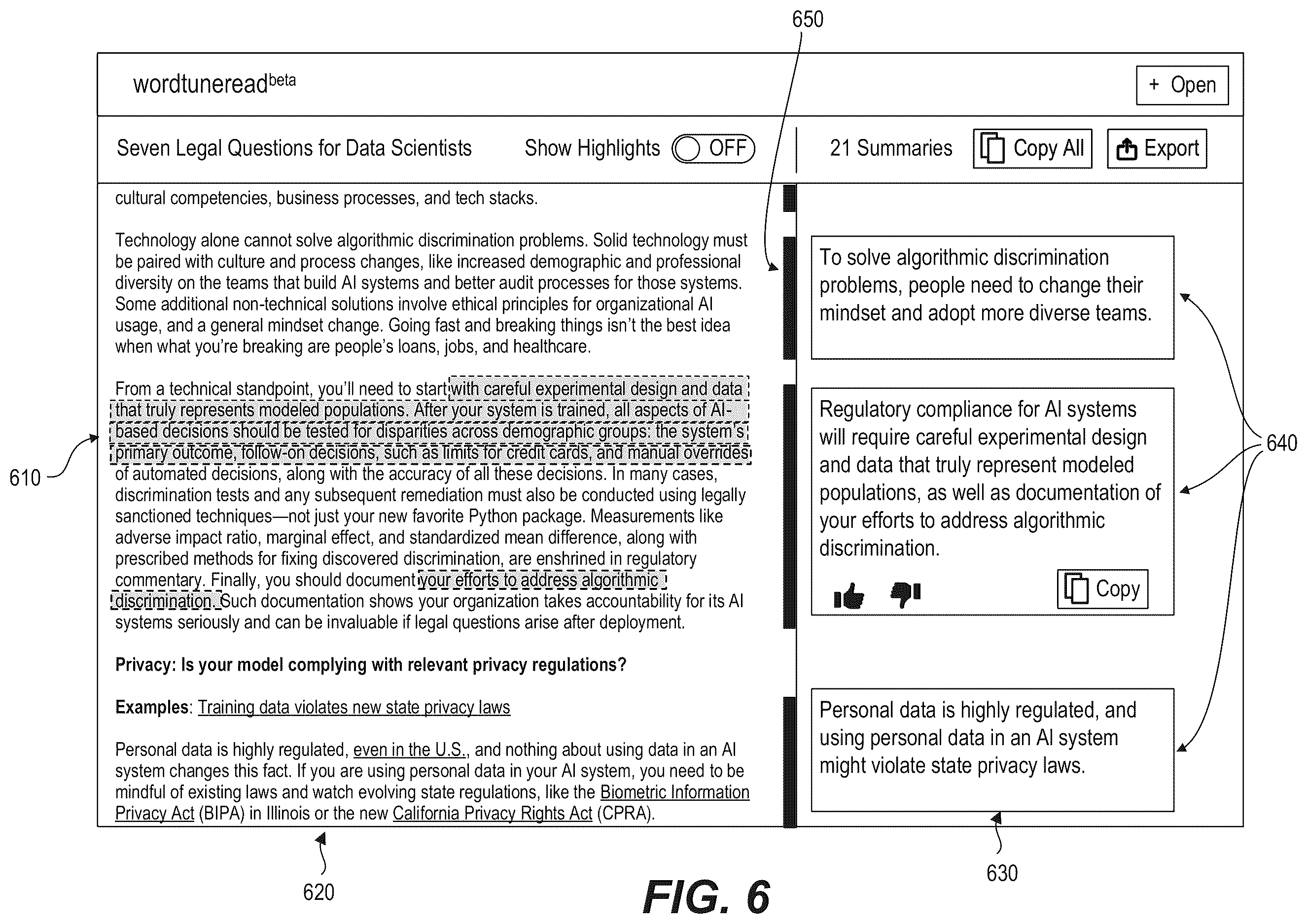 Patent US12613900 Figure 6 – Document summarizer