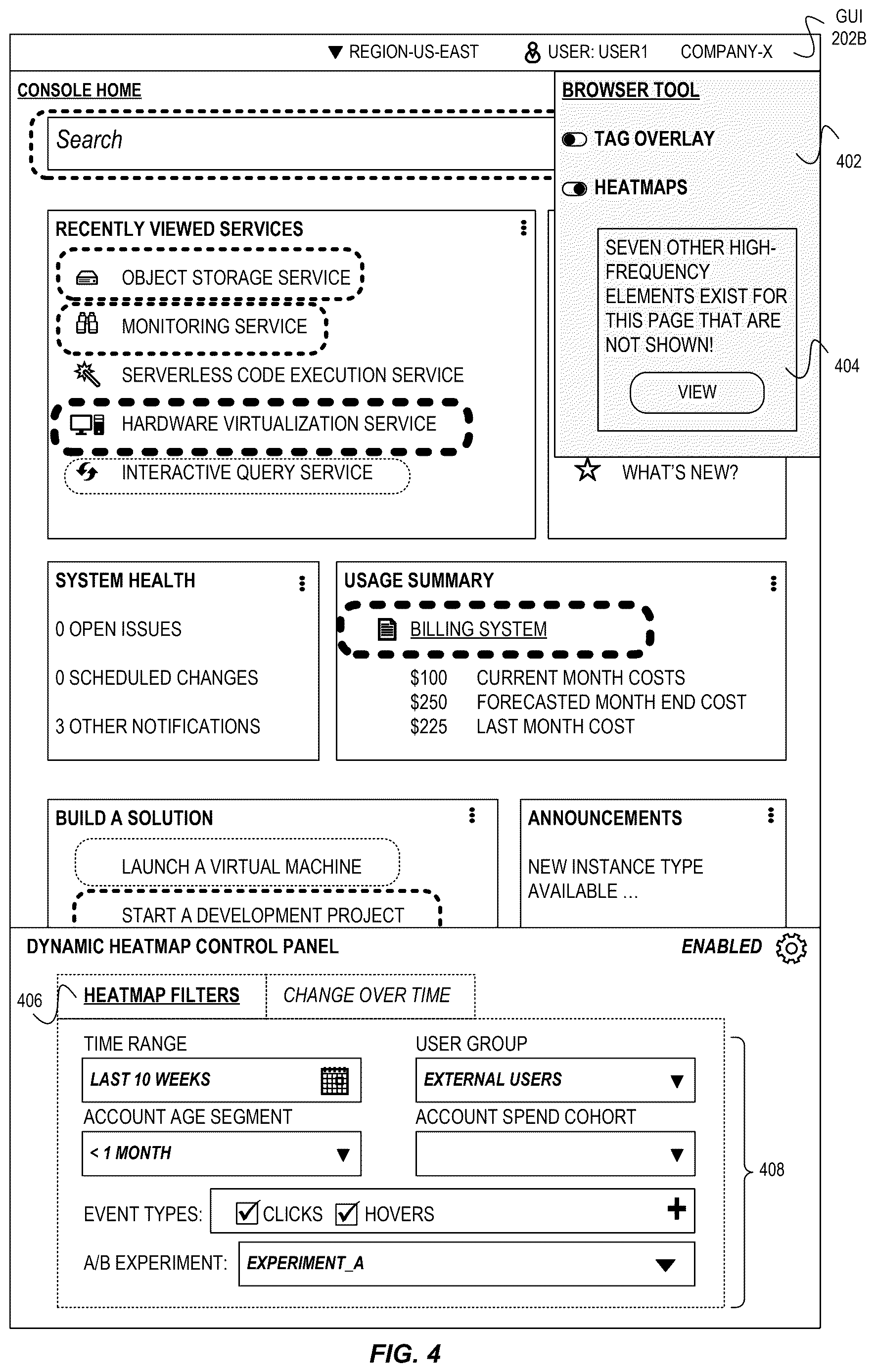Patent US12613992 Figure 4 – Overlay-based heatmaps for dynamic graphical user interfaces