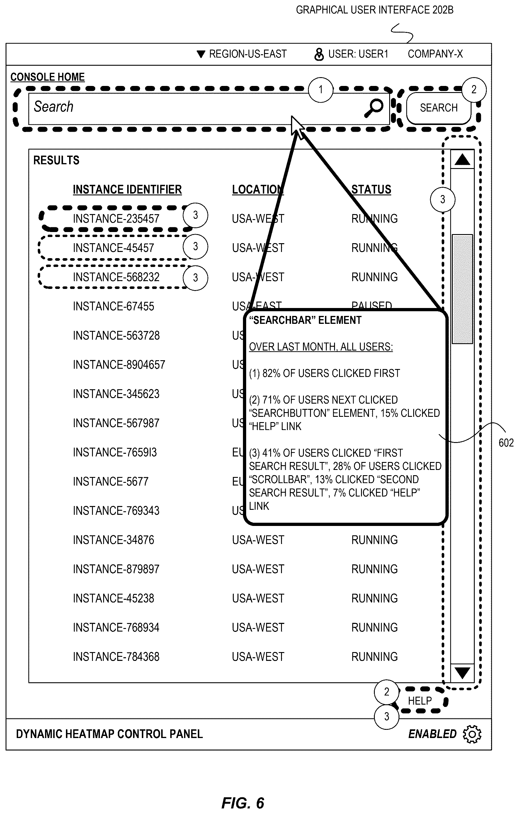 Patent US12613992 Figure 6 – Overlay-based heatmaps for dynamic graphical user interfaces