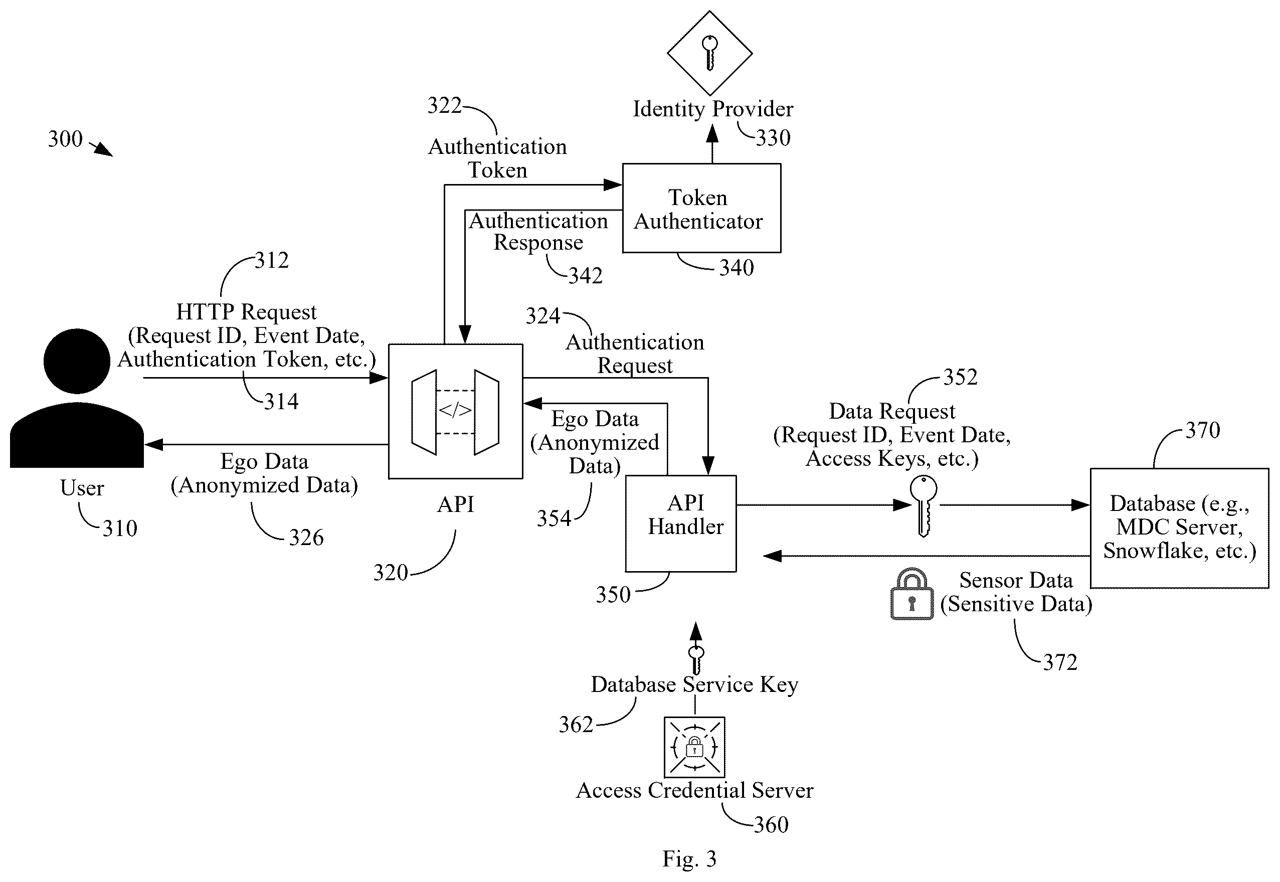 Patent US12613997 Figure 3 – Multi-step process for authenticating access by a user to a database