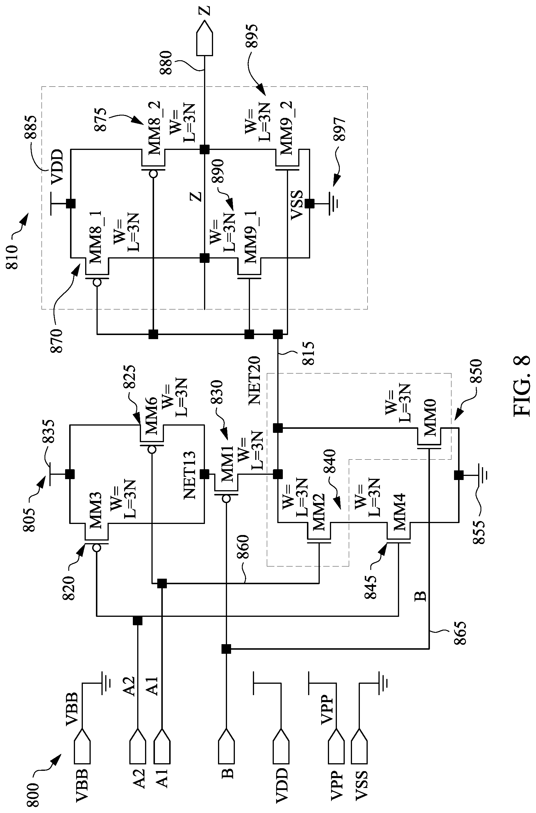 Patent US12614015 Figure 8 – System and method for transistor placement in standard cell layout