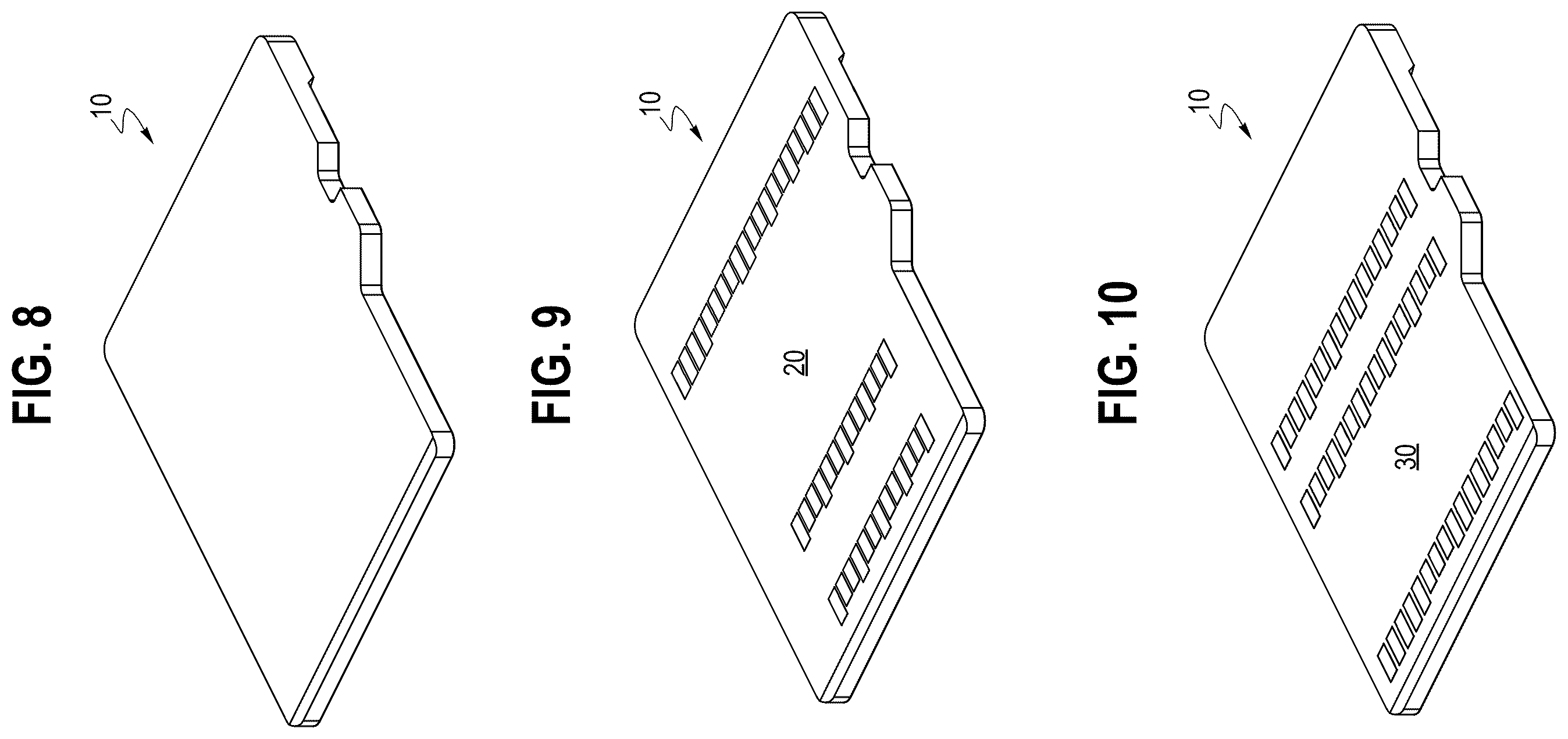 Patent US12614047 Figure 3 – Removable memory card with efficient card lock mechanism, XY ratios, anti-reverse insertion feature, pullout feature, and pads layout