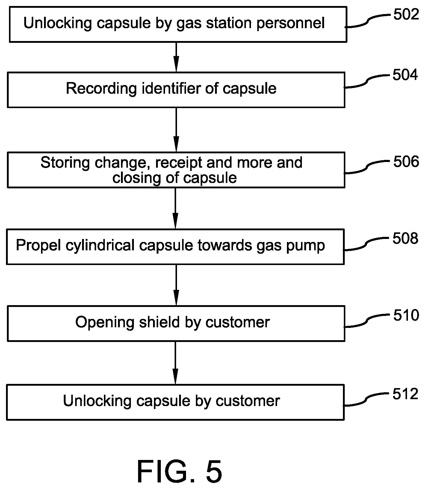 Patent US12614163 Figure 5 – Pneumatic payment system for gas stations and method of use