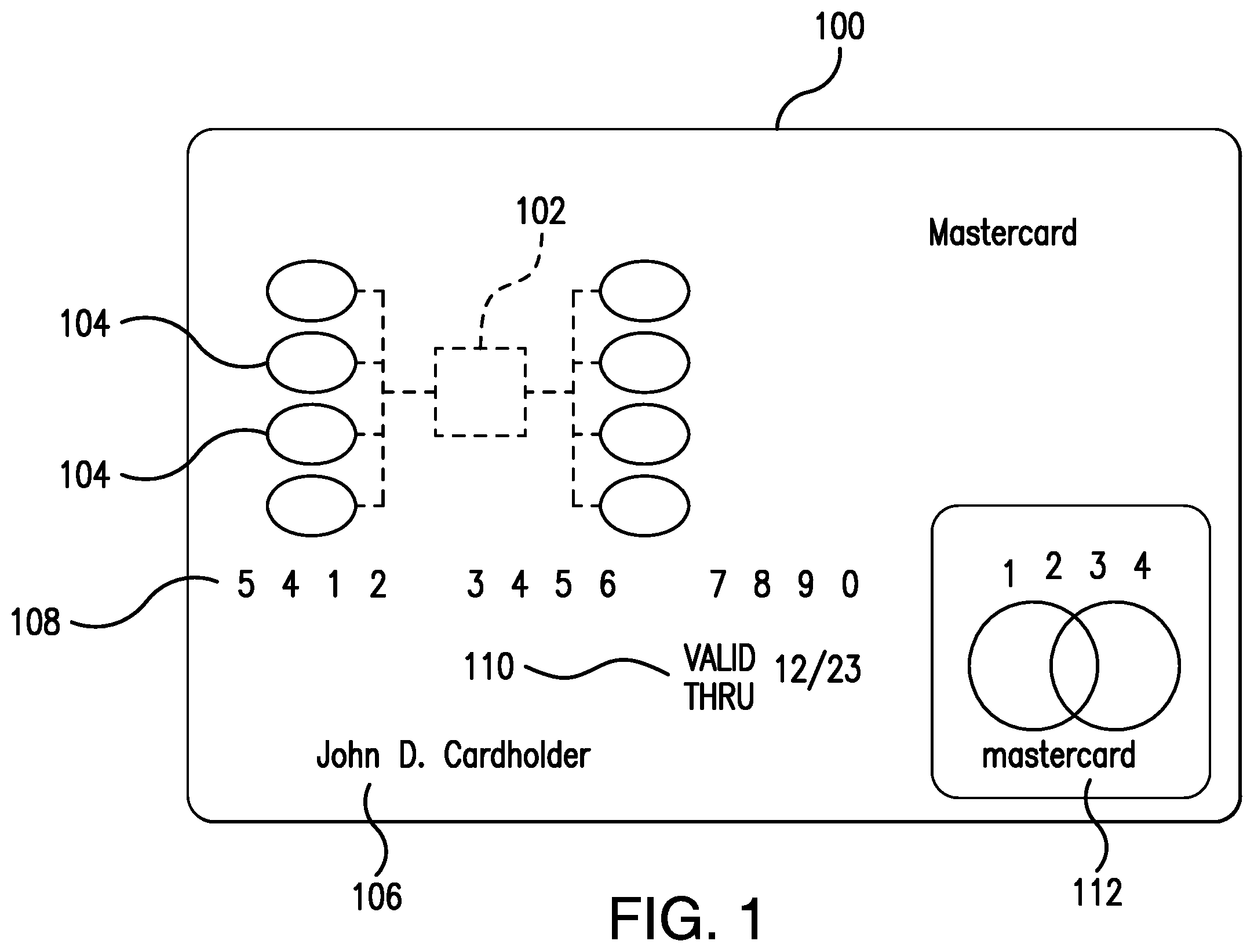 Patent US12614184 Figure 1 – Extra security element on cards to protect against fraud