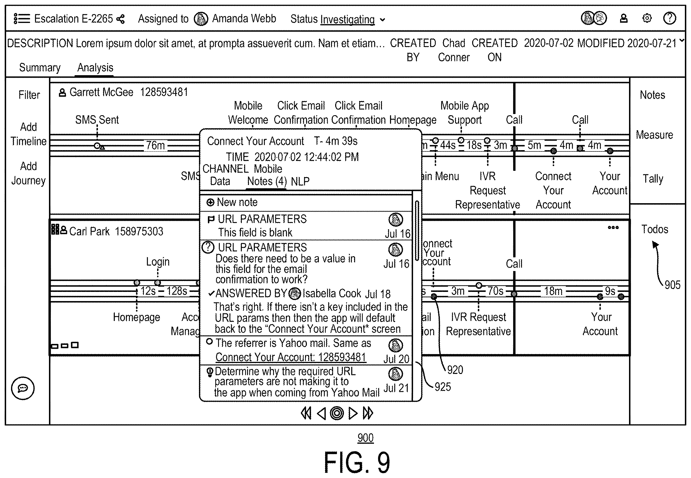 Patent US12614187 Figure 9 – Escalation management and journey mining