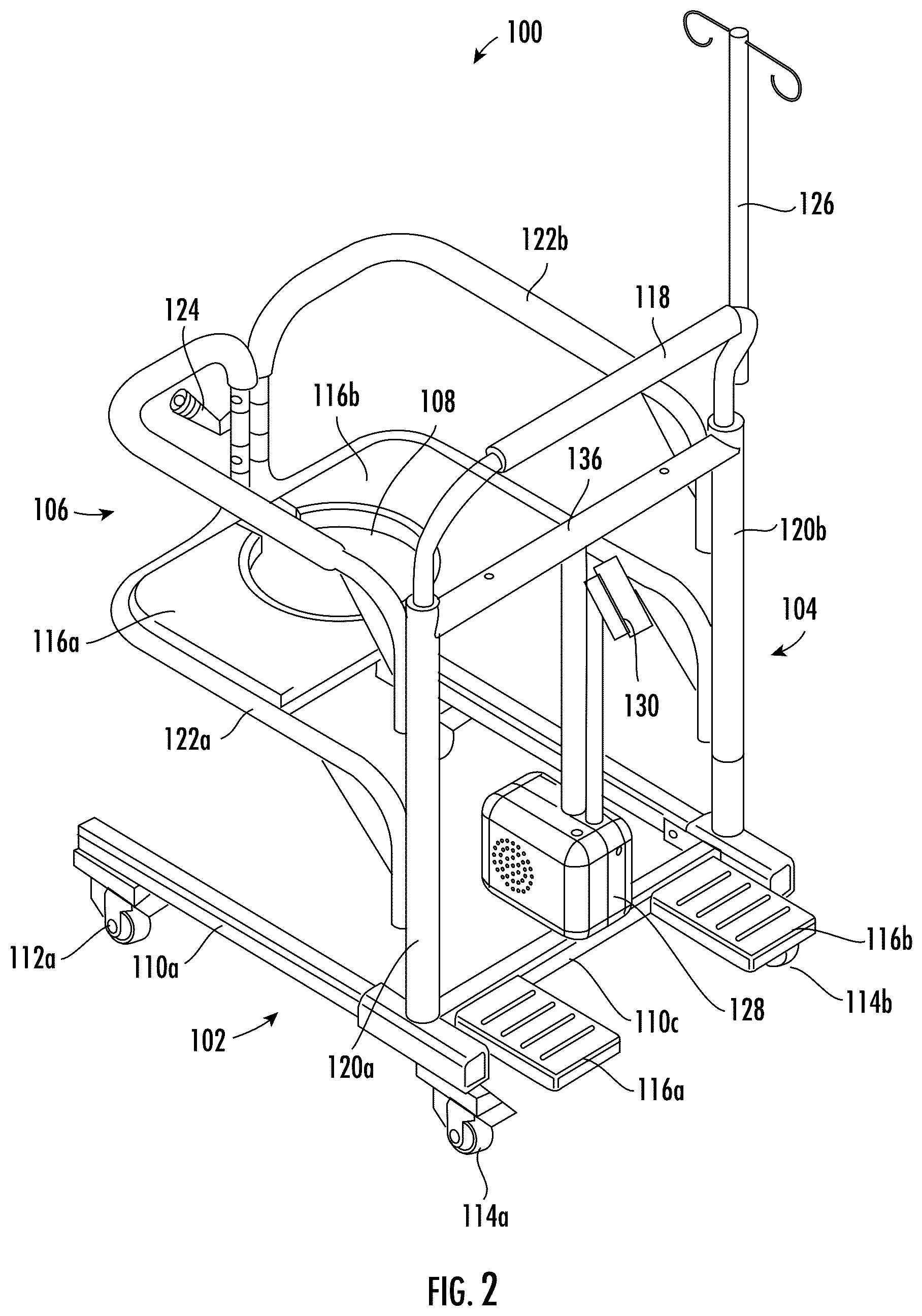 Patent US12614199 Figure 2 – Motorized lifting and transfer chair