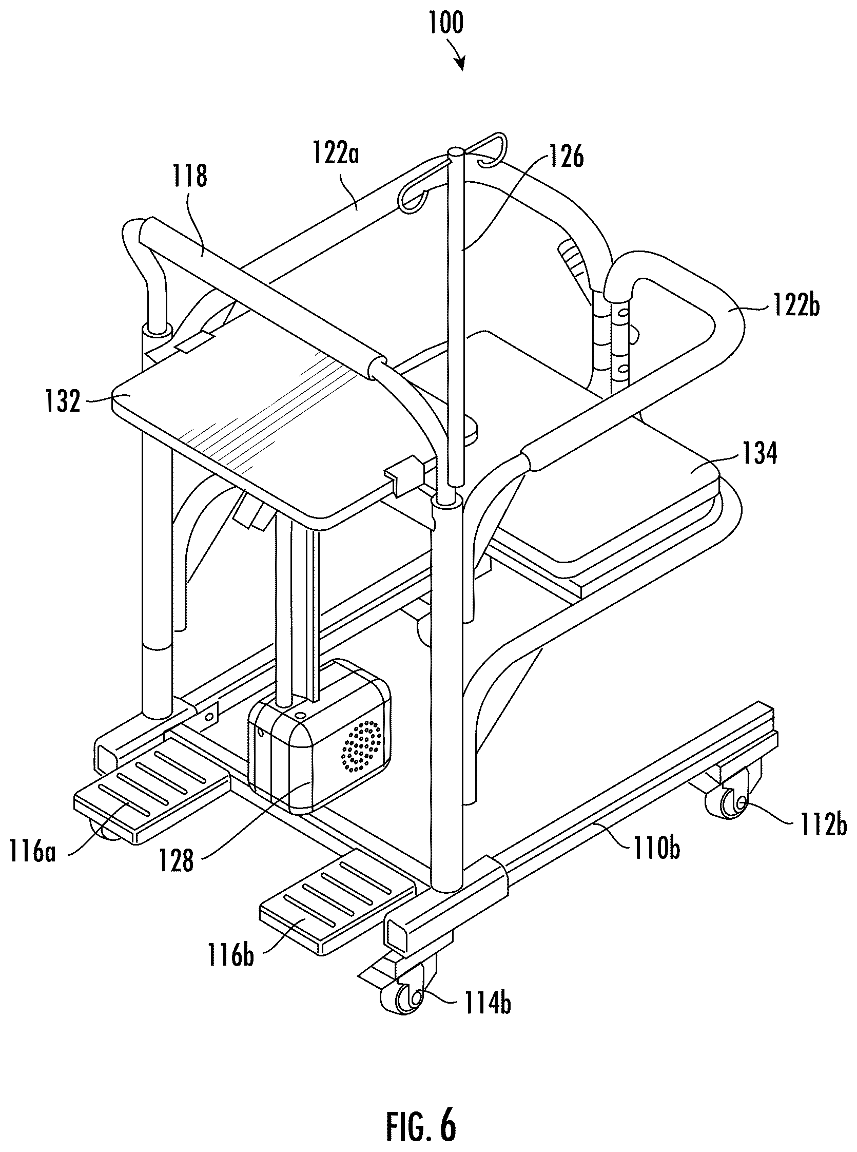 Patent US12614199 Figure 6 – Motorized lifting and transfer chair