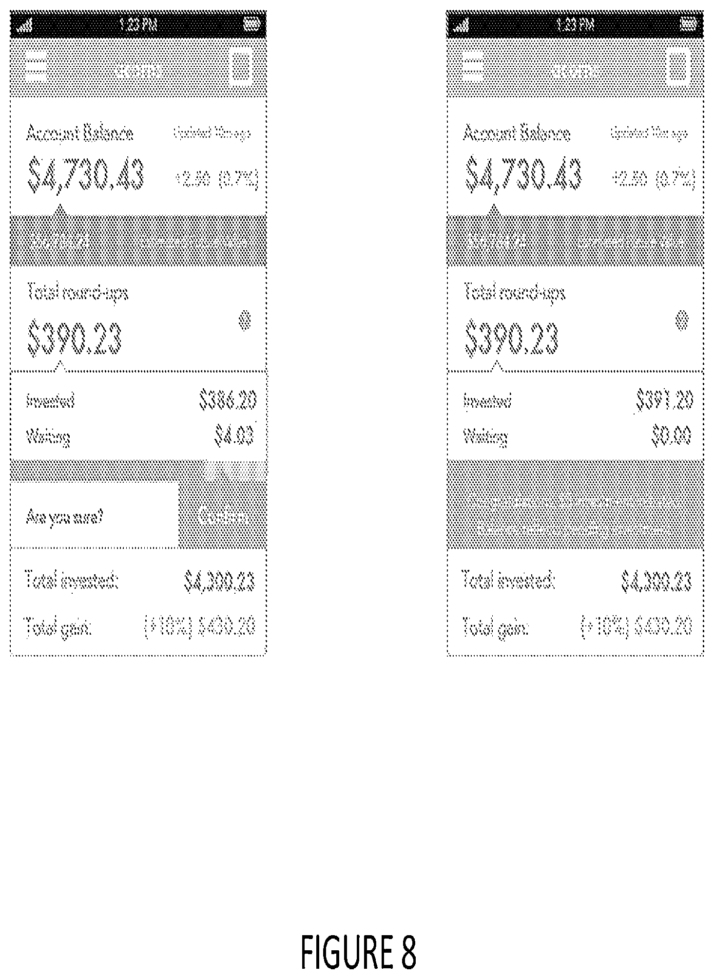 Patent US12614232 Figure 8 – Systems and methods for creating excess funds from retail transactions and apportioning those funds into investments