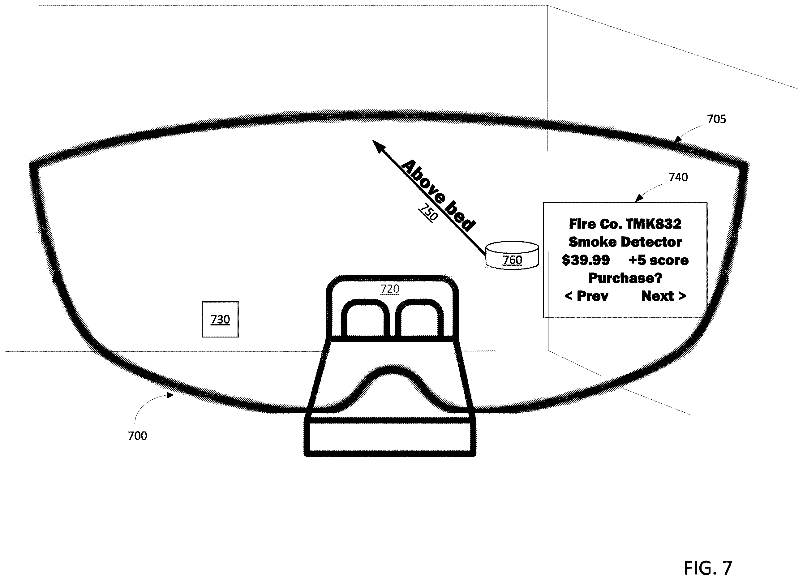 Patent US12614235 Figure 7 – Augmented reality system to provide recommendation to purchase a device that will improve home score
