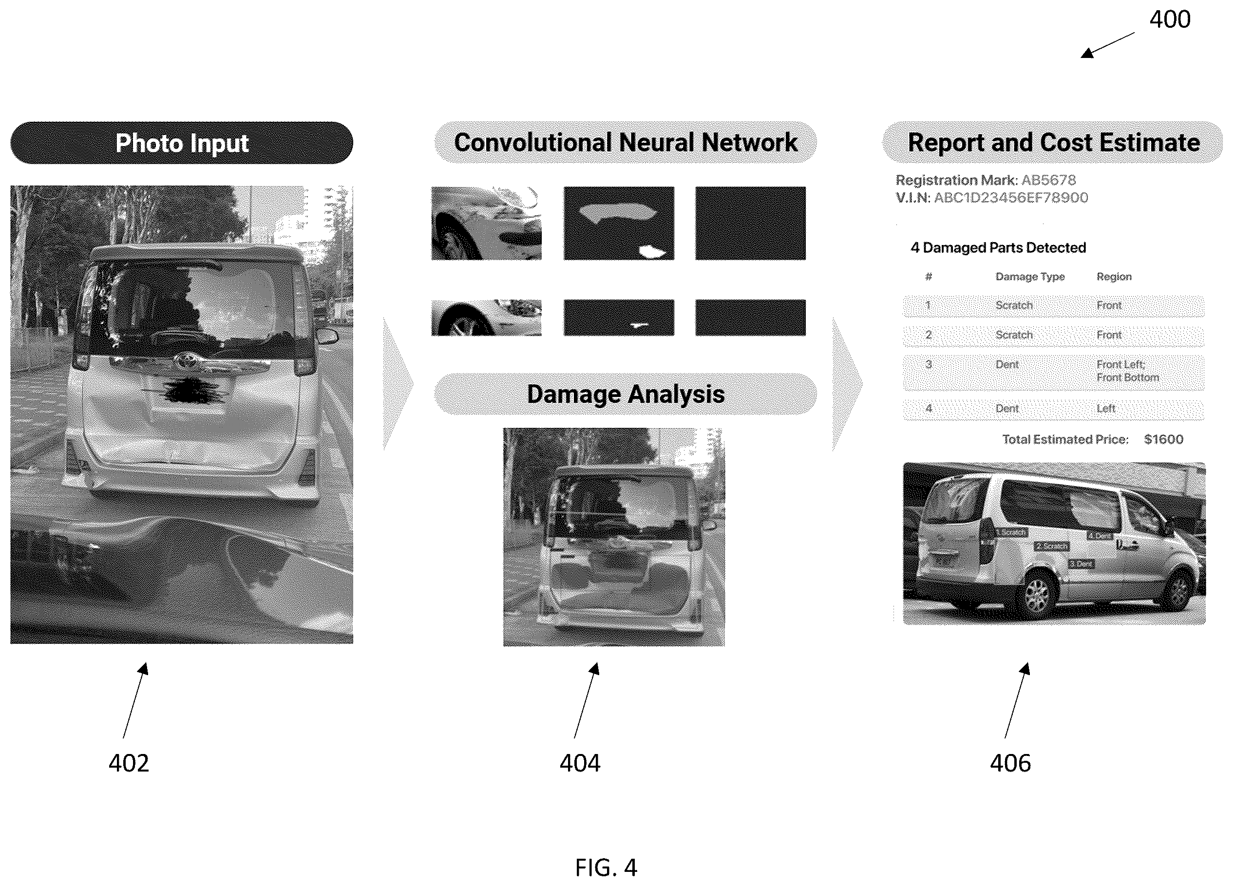 Patent US12614268 Figure 4 – System for assessing a damage condition of a vehicle and a platform for facilitating repairing or maintenance services of a vehicle