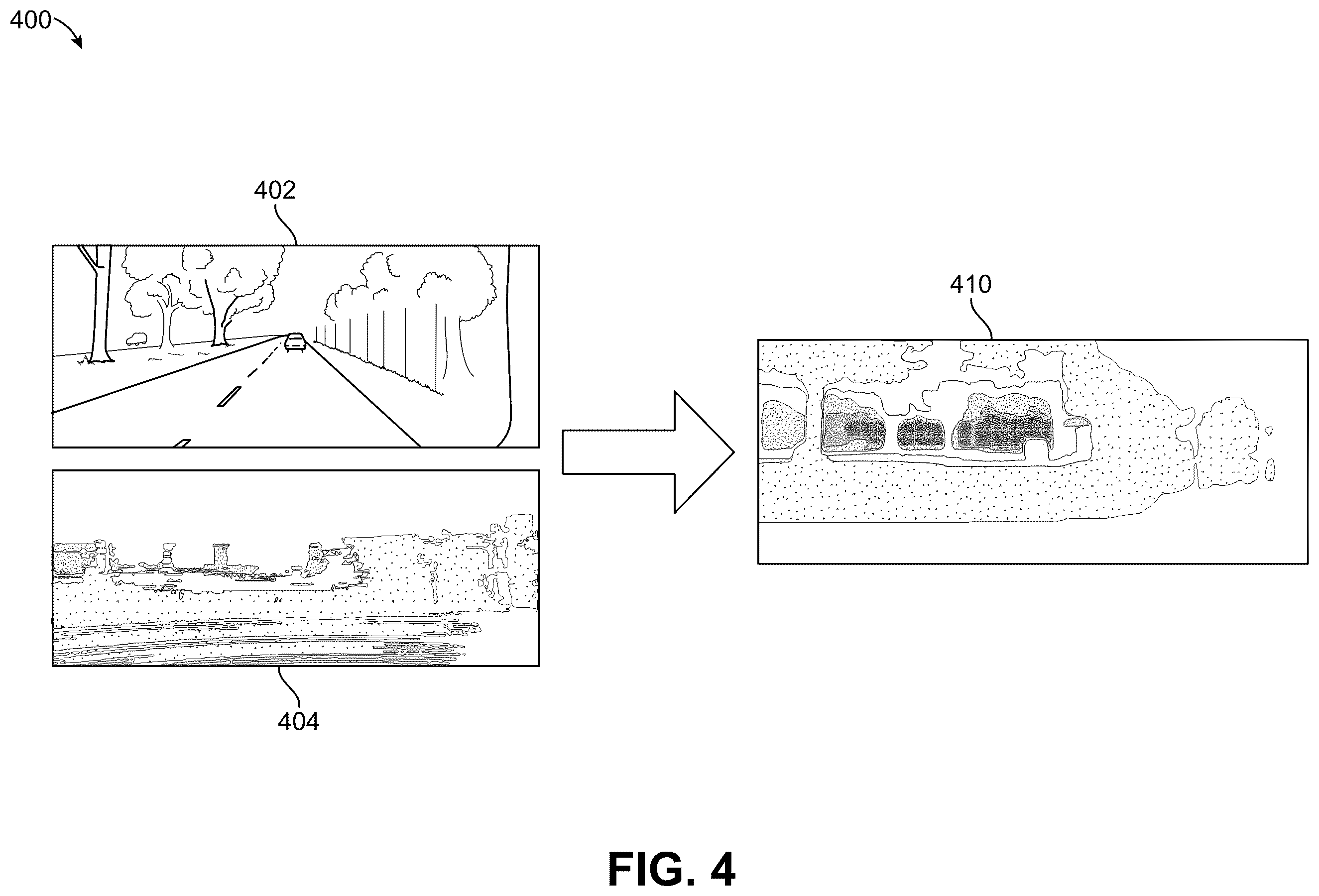 Patent US12614295 Figure 4 – Depth completion using attention-based refinement of features