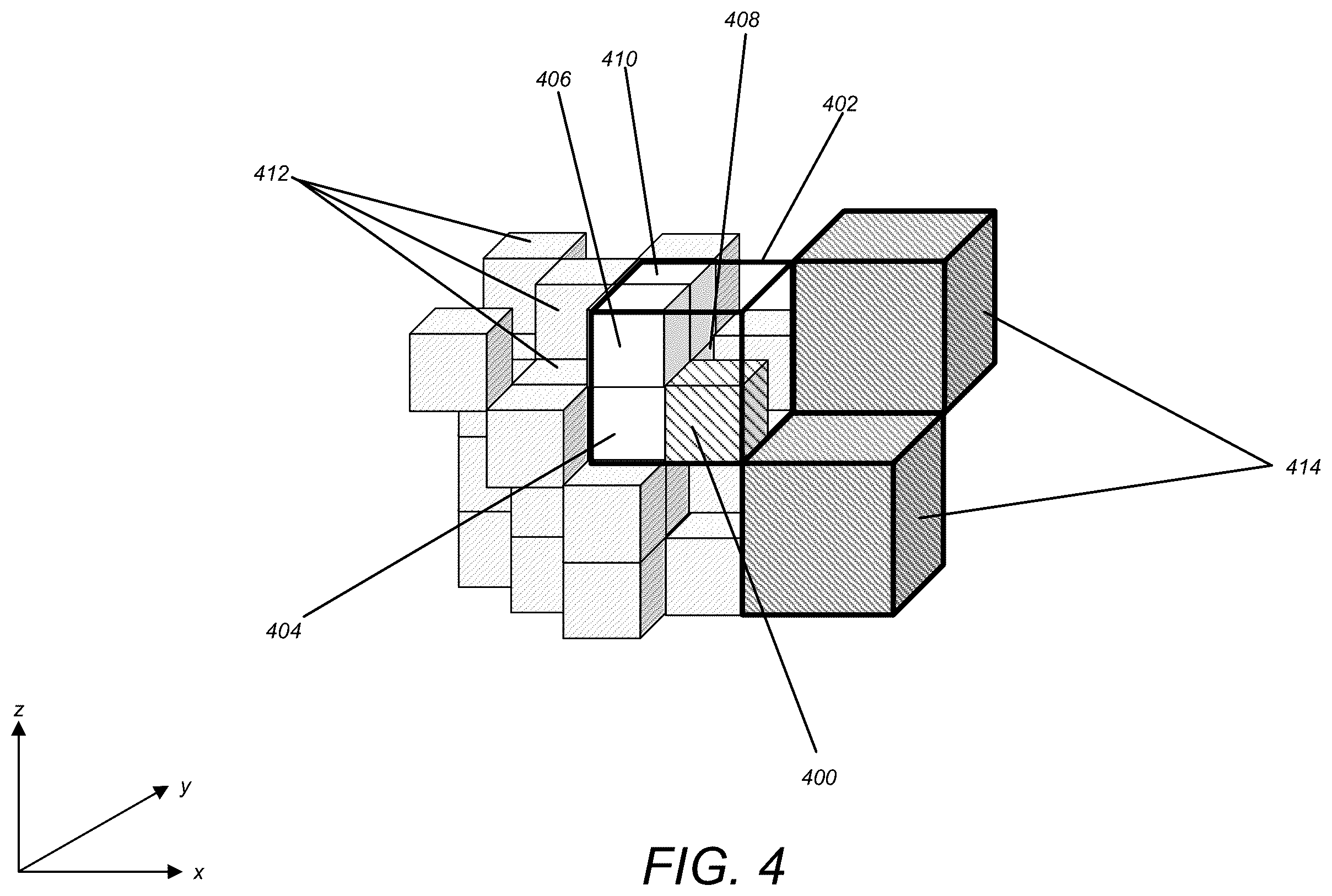 Patent US12614350 Figure 4 – Centroid positioning for voxelizing triangles in point cloud coding