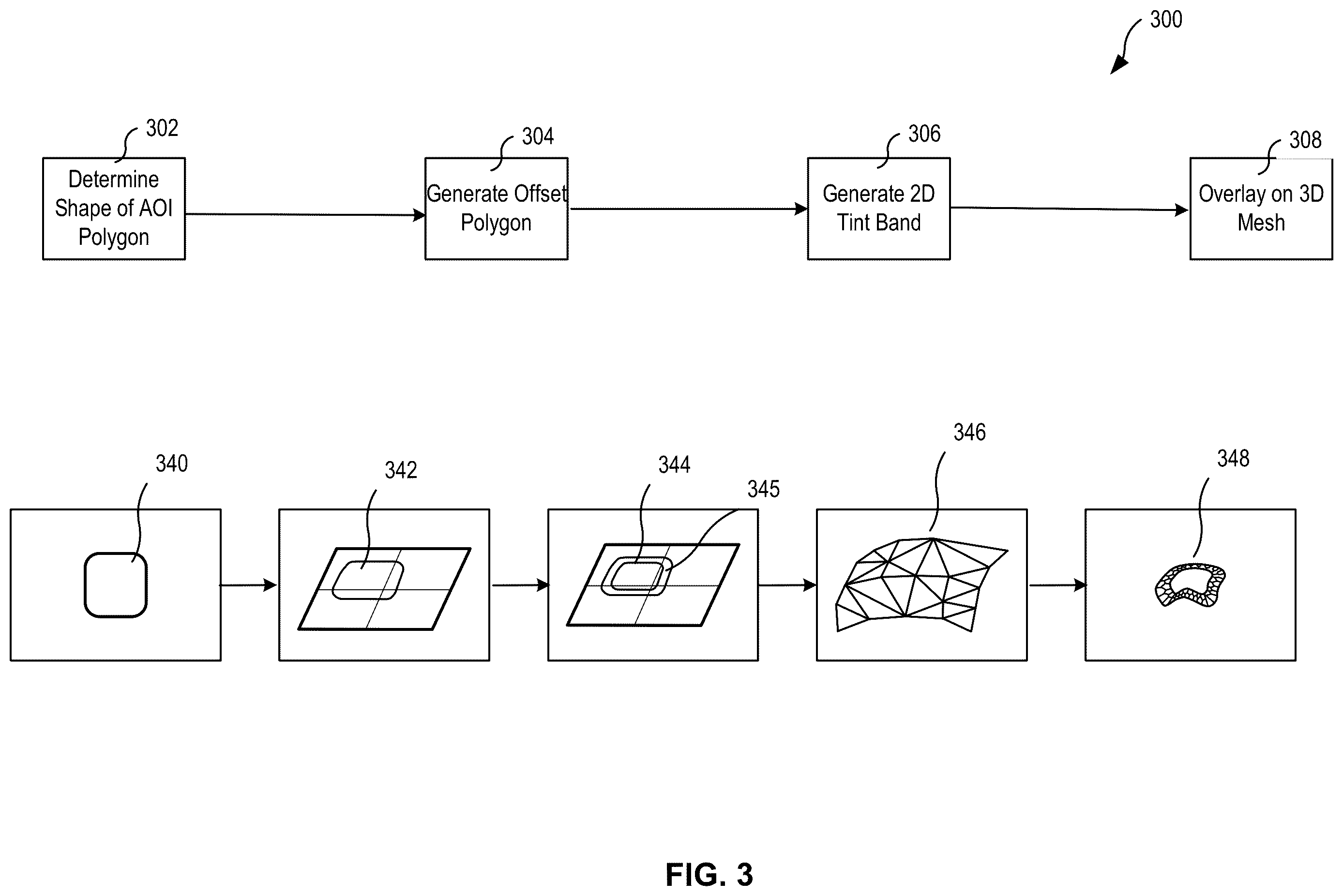 Patent US12614353 Figure 3 – Techniques for generating and applying 3D tint bands to a map