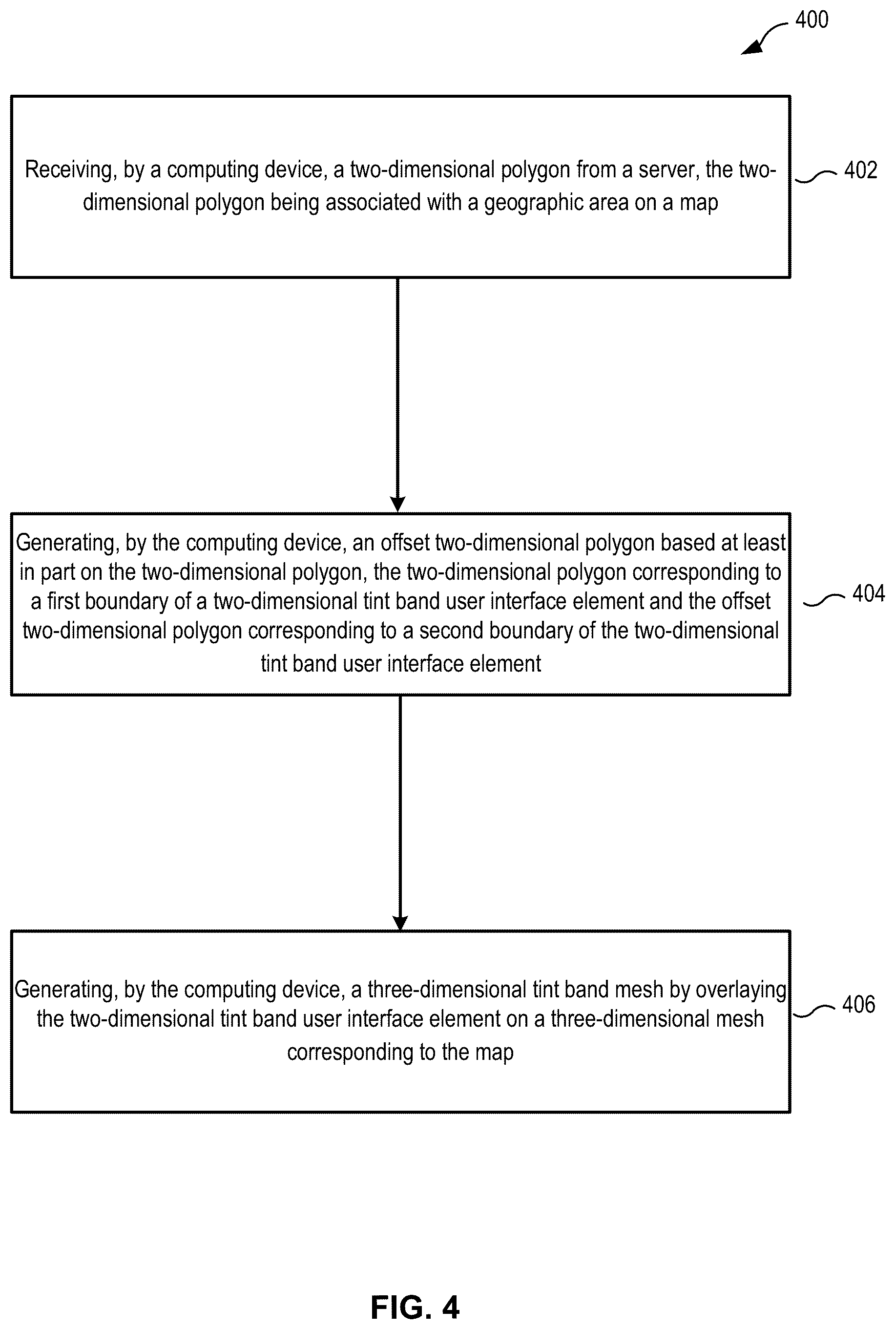 Patent US12614353 Figure 4 – Techniques for generating and applying 3D tint bands to a map