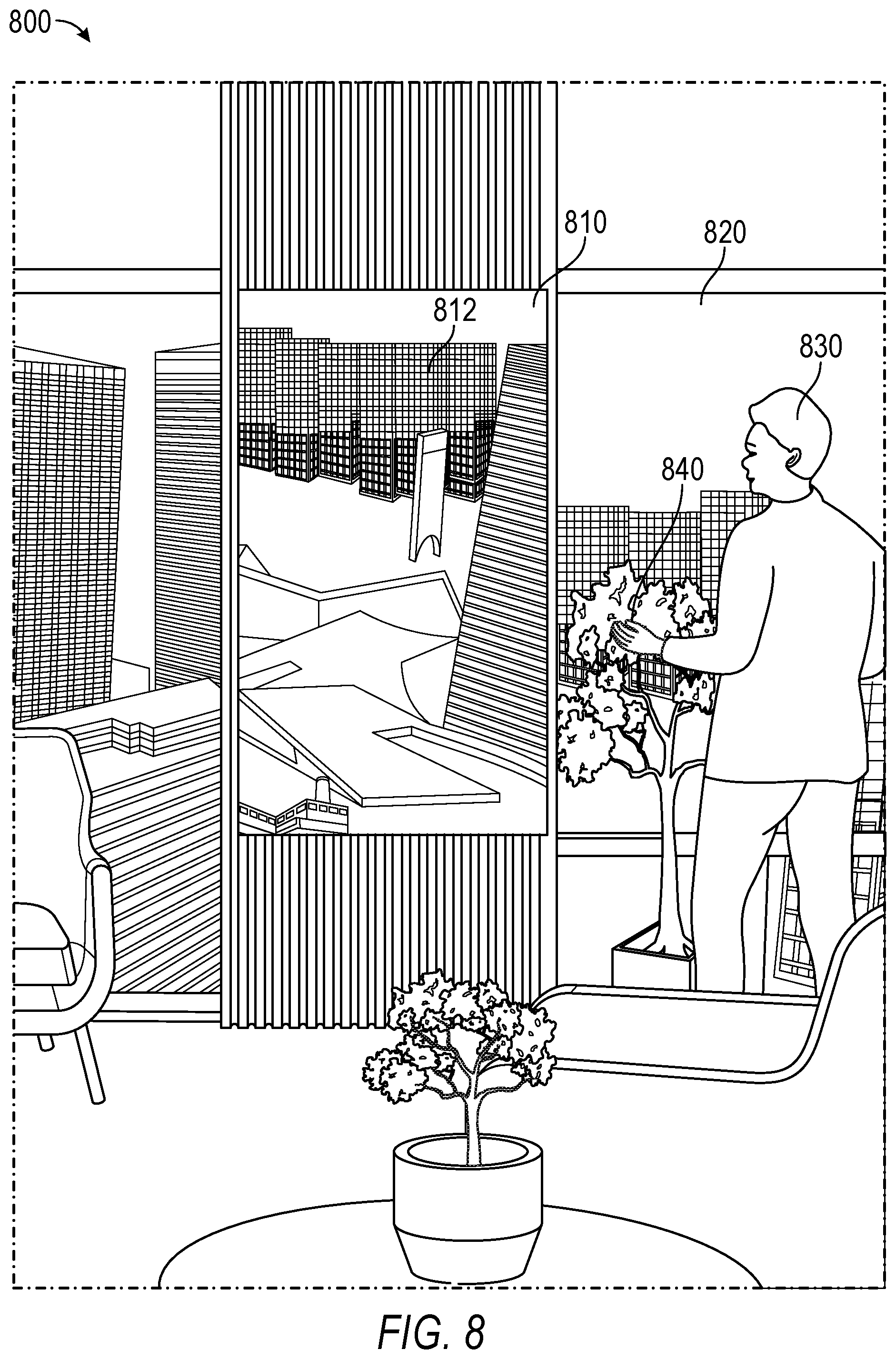 Patent US12614359 Figure 8 – Stationary extended reality device