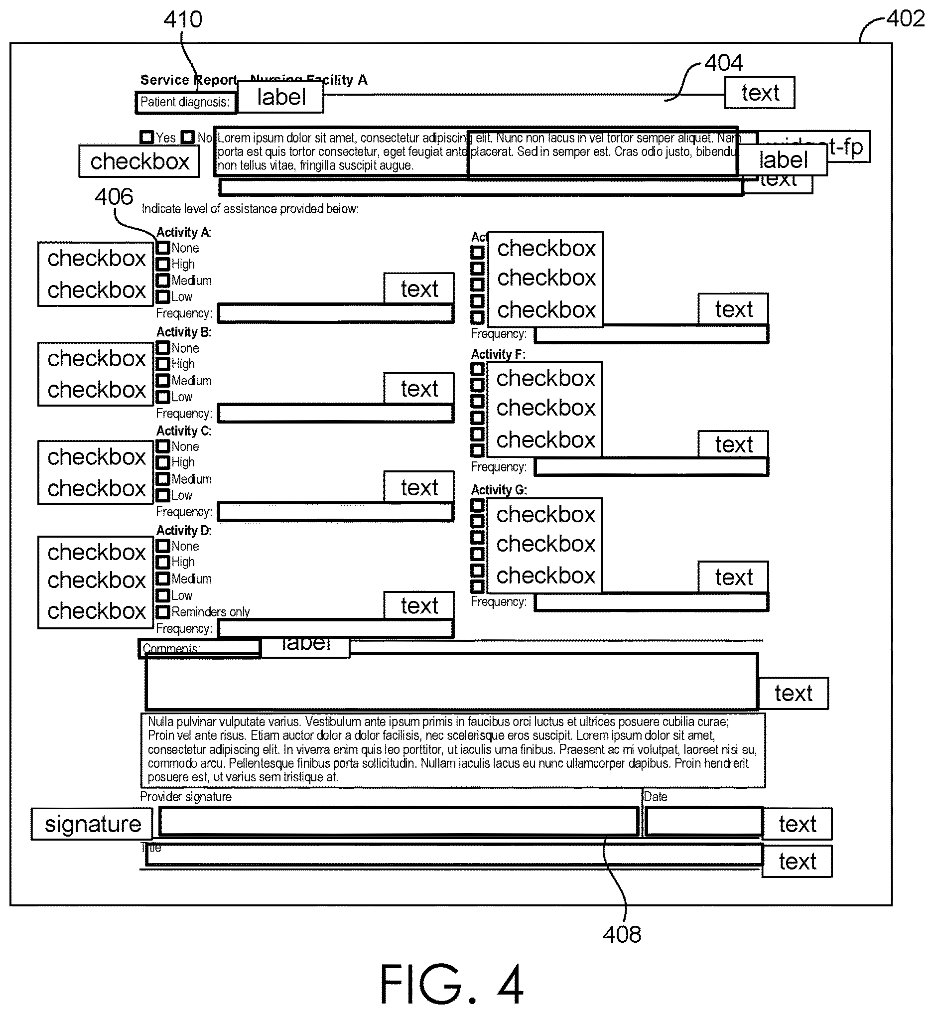 Patent US12614405 Figure 4 – Facilitating identification of fillable regions in a form
