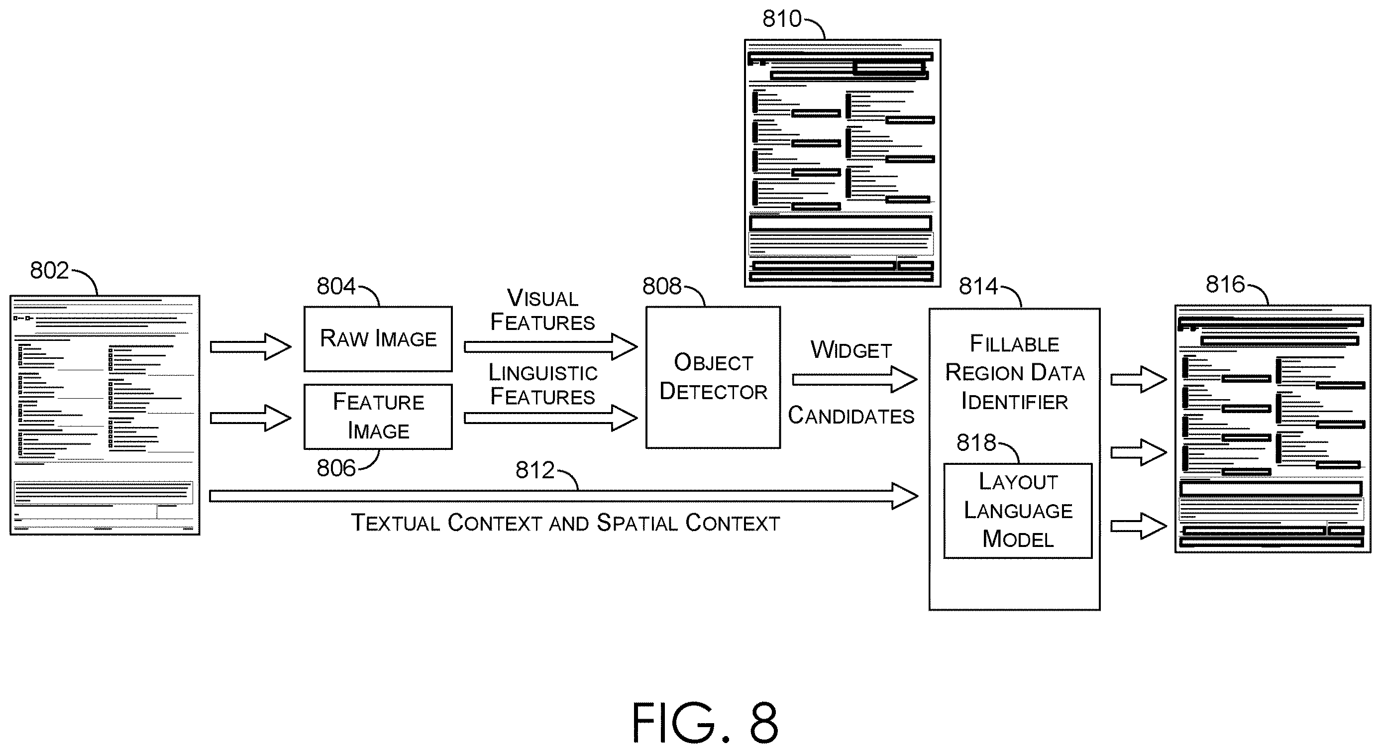 Patent US12614405 Figure 8 – Facilitating identification of fillable regions in a form