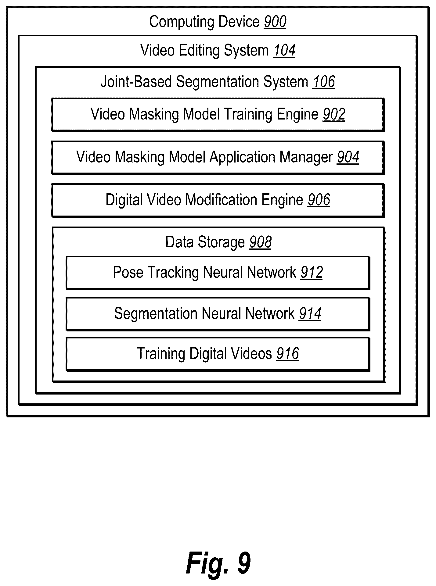 Patent US12614407 Figure 10 – Generating segmentation masks for objects in digital videos using pose tracking data