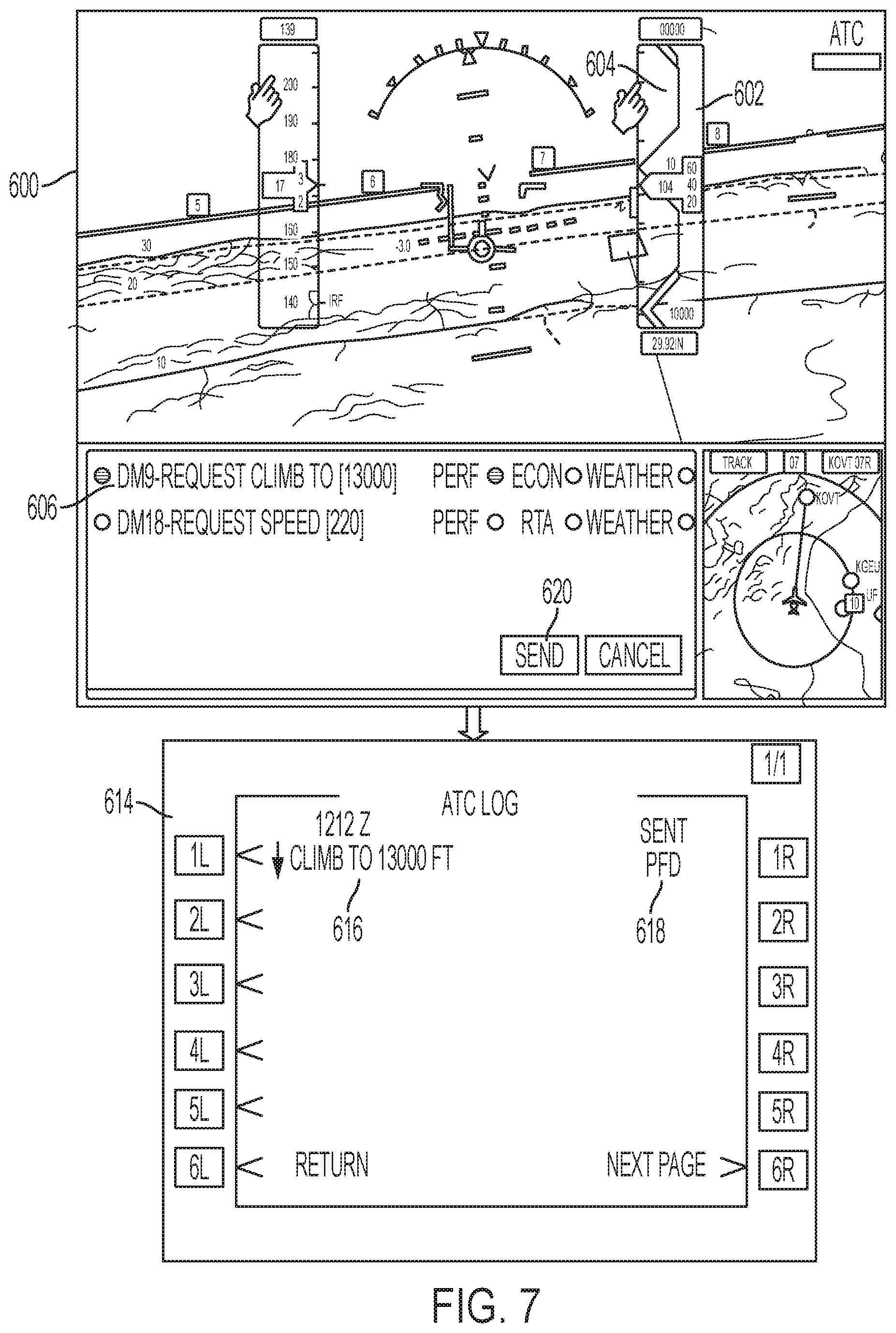 Patent US12614466 Figure 7 – Generating air traffic control (ATC) requests on an onboard or an offboard avionics device with a graphical display