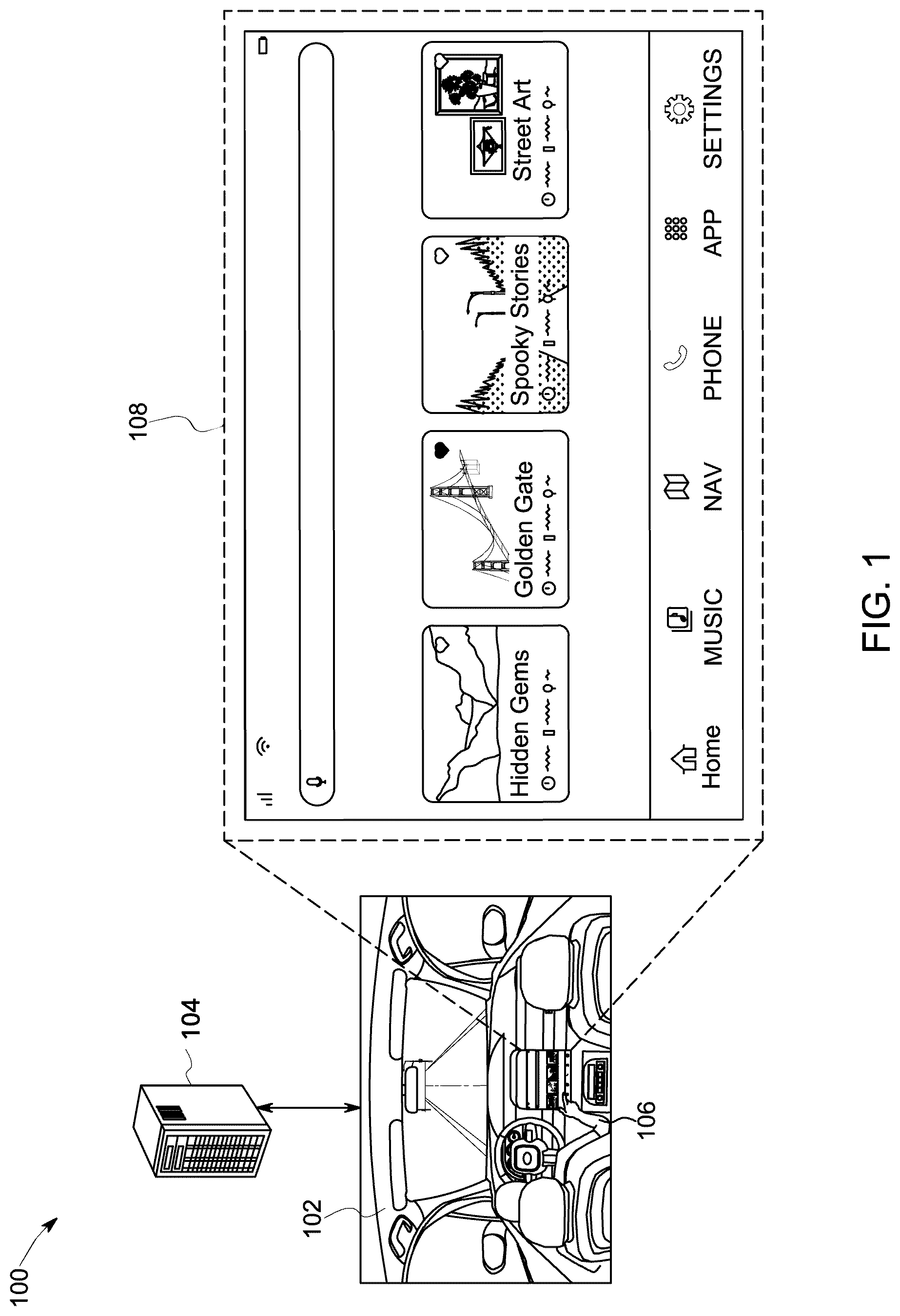 Patent US12614475 Figure 1 – Systems and methods for facilitating touring in a vehicle