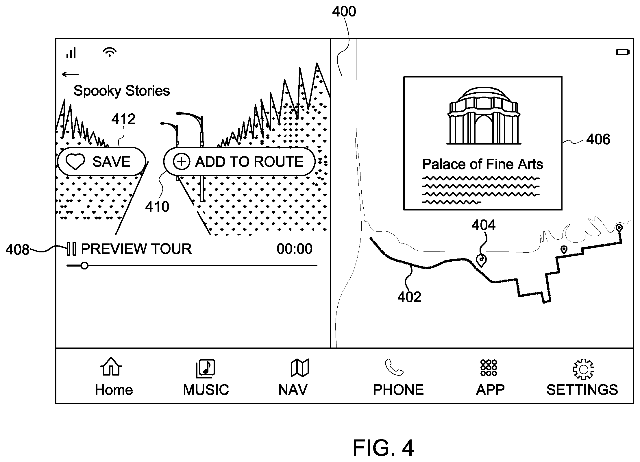 Patent US12614475 Figure 4 – Systems and methods for facilitating touring in a vehicle