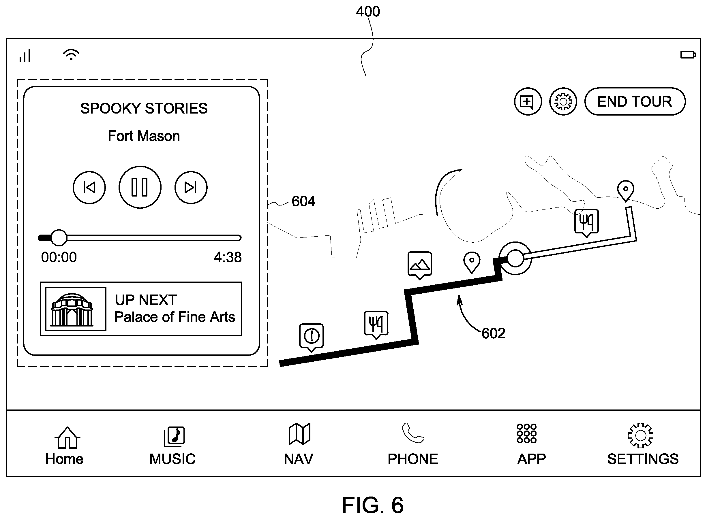 Patent US12614475 Figure 6 – Systems and methods for facilitating touring in a vehicle