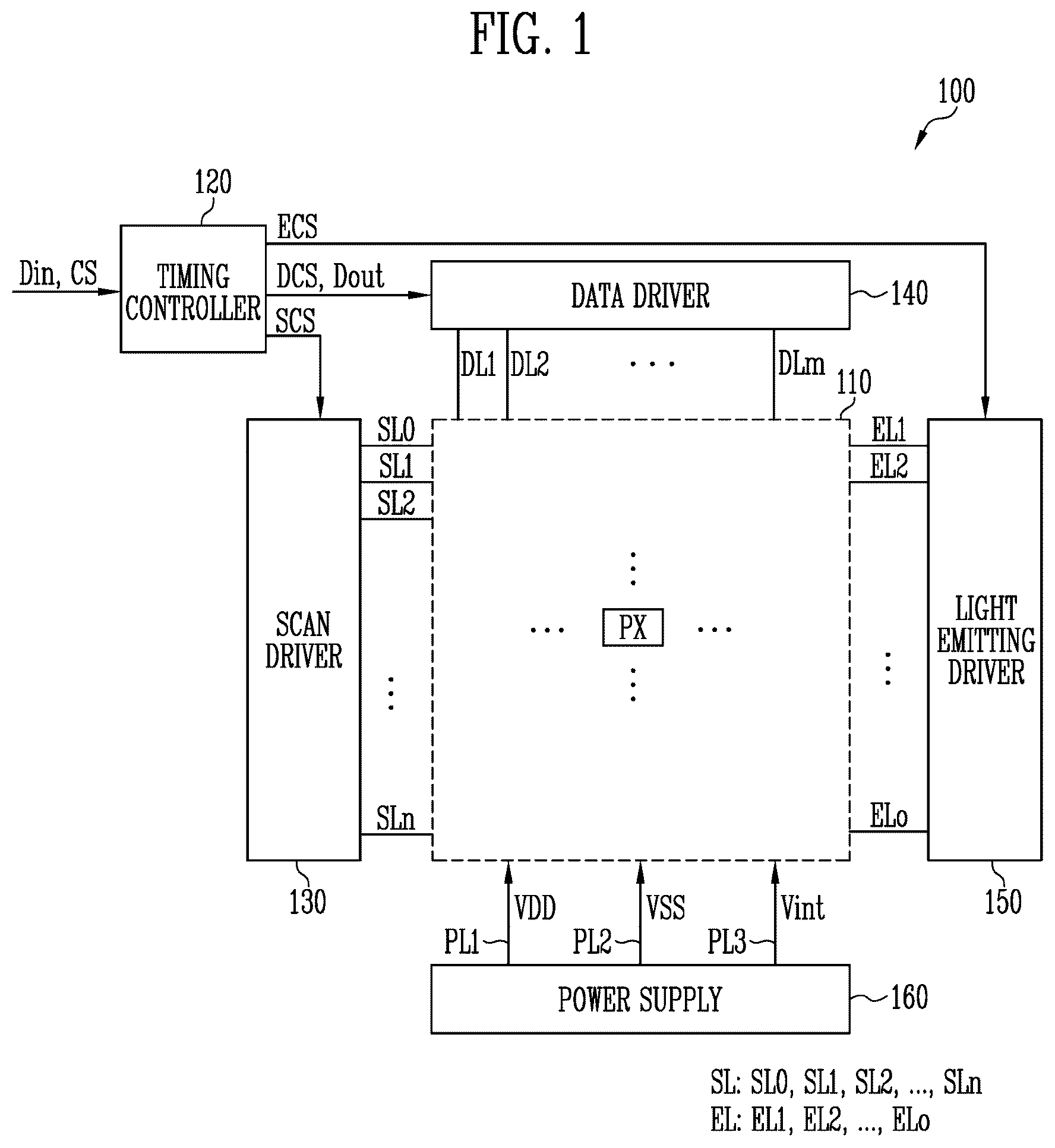 Patent US12614505 — Display device having amplifiers in parallel between channel and output lines, and driving method thereof, and electronic device including the display device — Figure 1