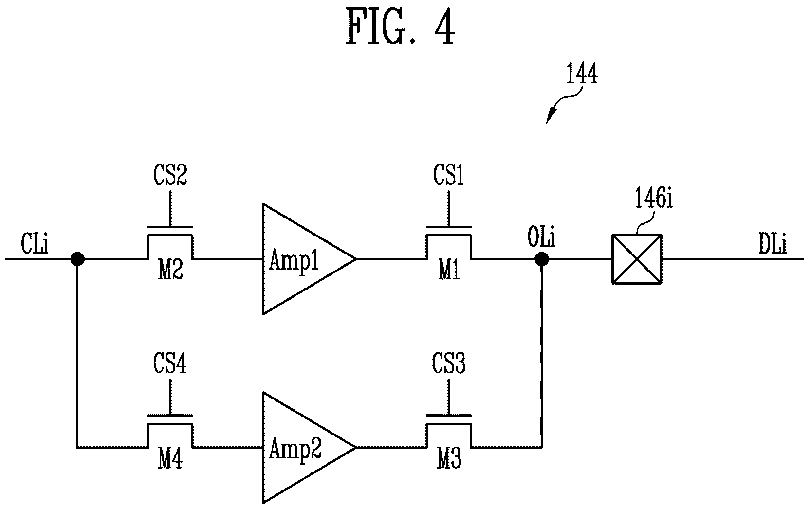 Patent US12614505 Figure 4 – Display device having amplifiers in parallel between channel and output lines, and driving method thereof, and electronic device including the display device