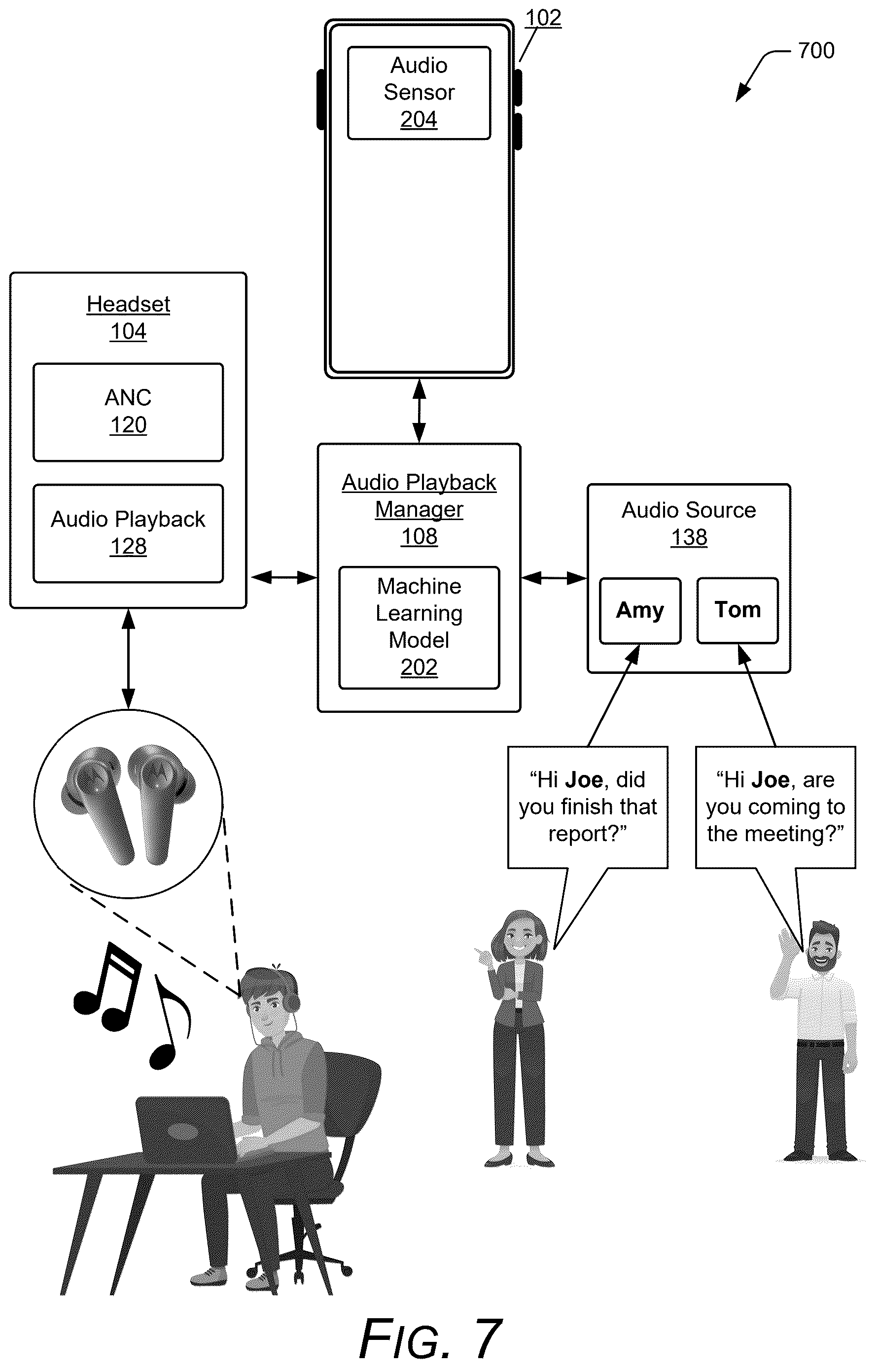 Patent US12614551 Figure 7 – Presenting relevant audio data