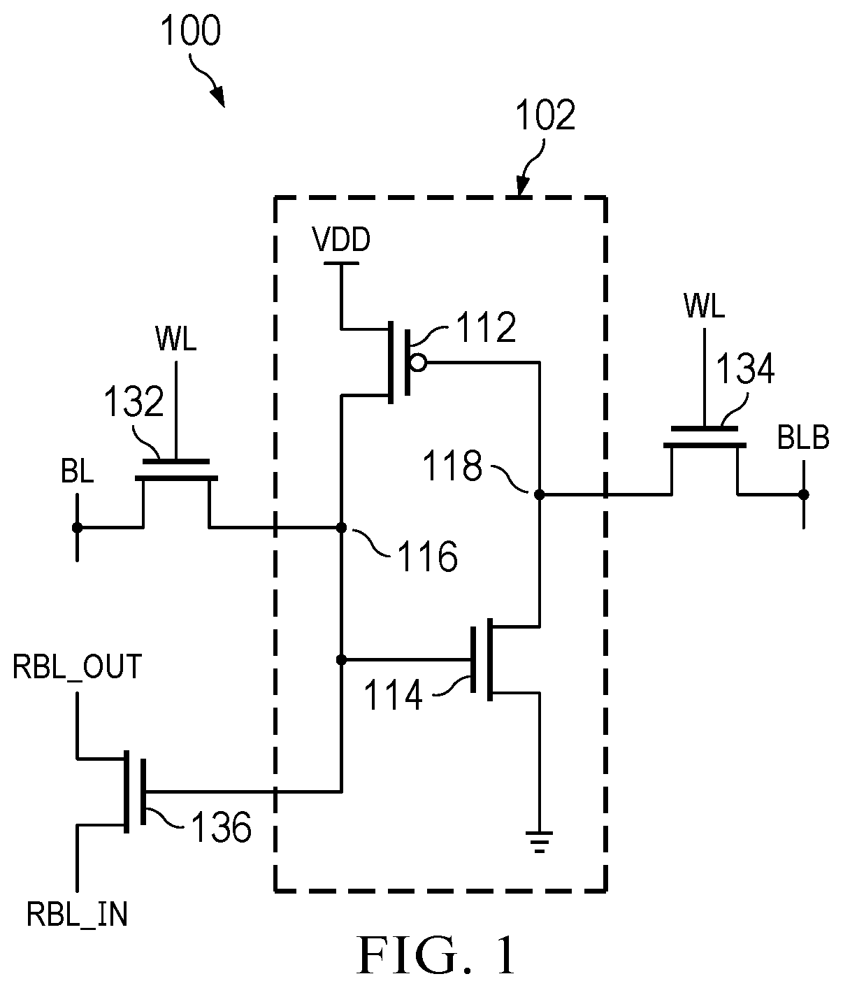 Patent US12614575 Figure 1 – Half static random access memory (SRAM) cell