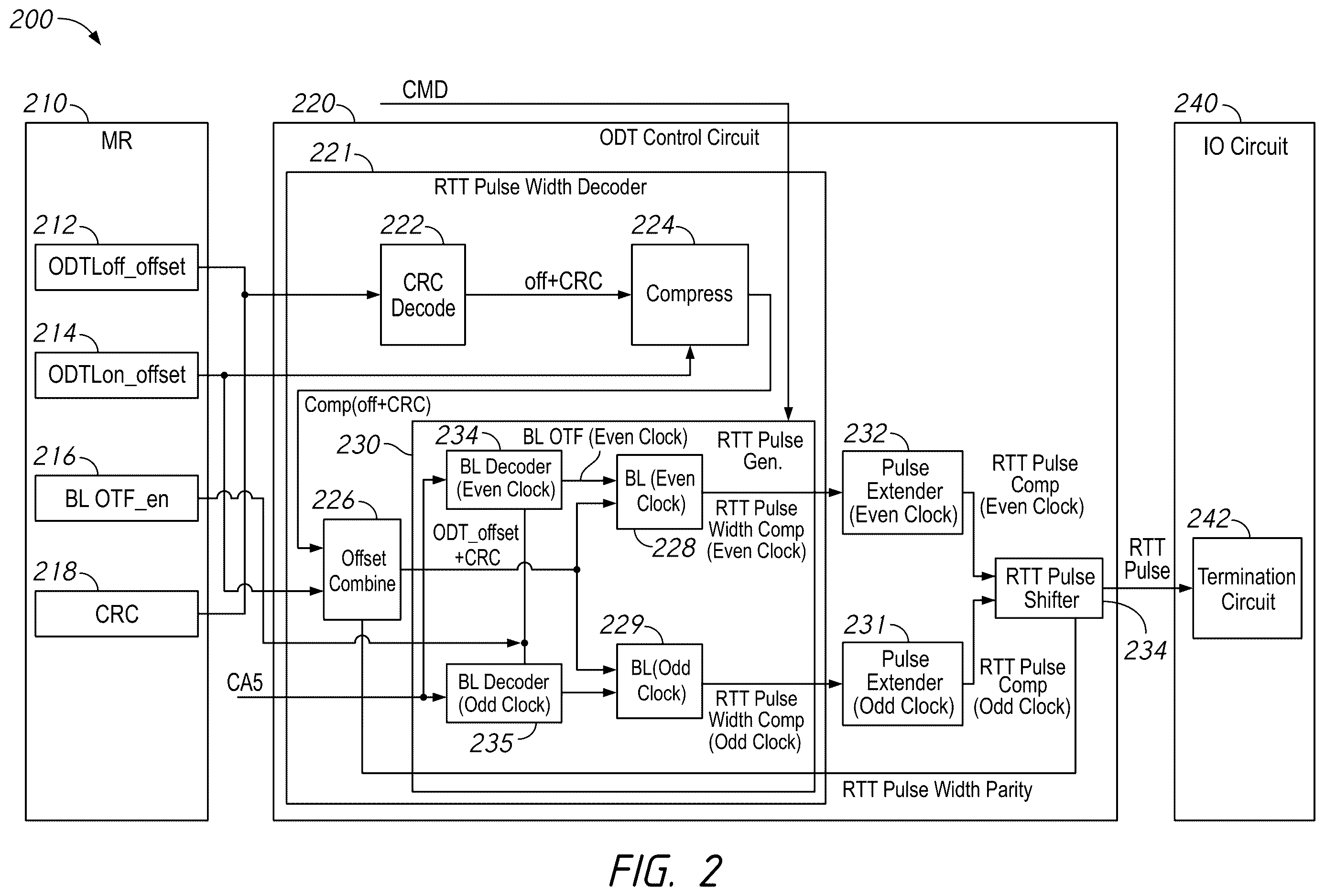 Patent US12614585 Figure 2 – Apparatuses, systems, and methods for ODT pulse width duration determination