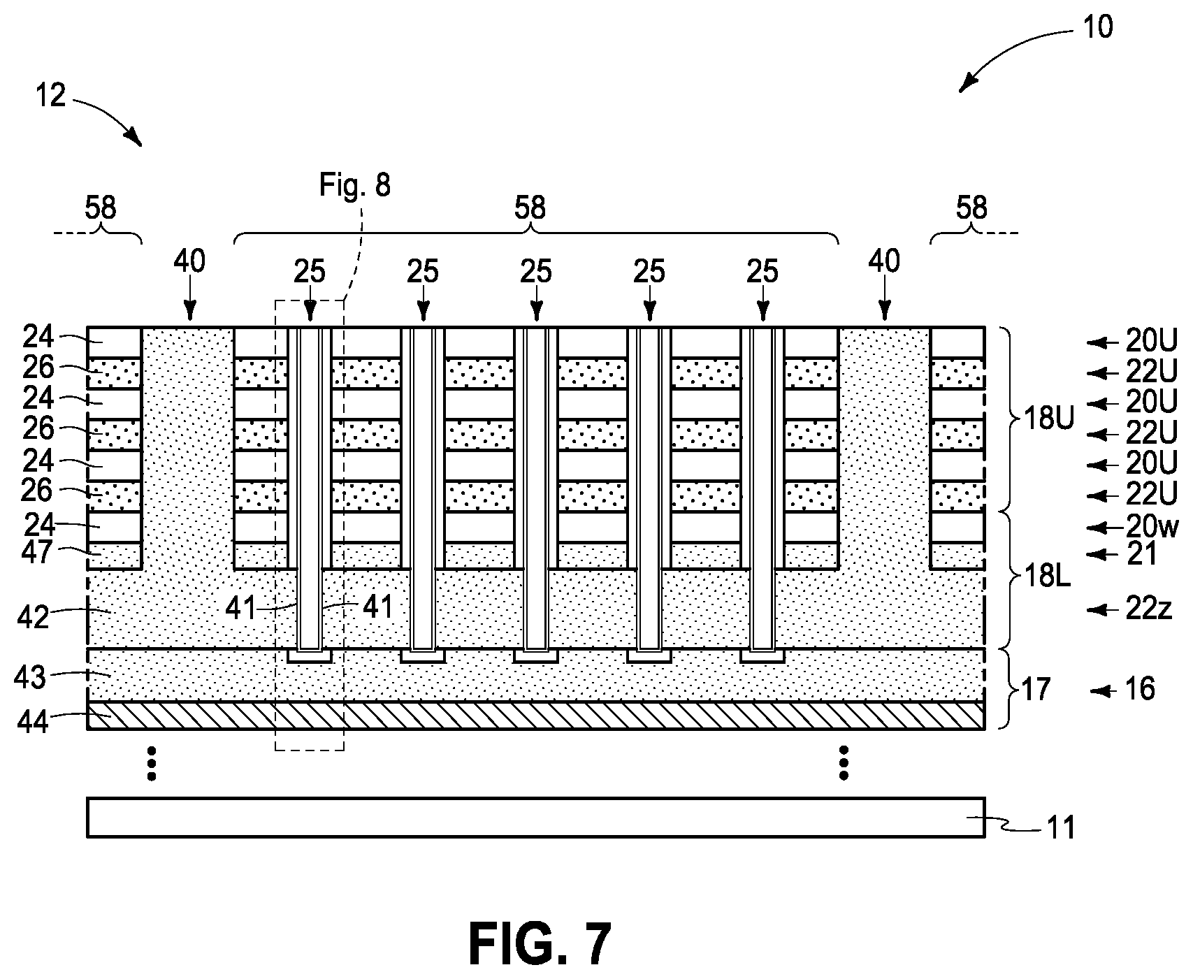 Patent US12614590 Figure 5 – Memory arrays comprising strings of memory cells and methods used in forming a memory array comprising strings of memory cells