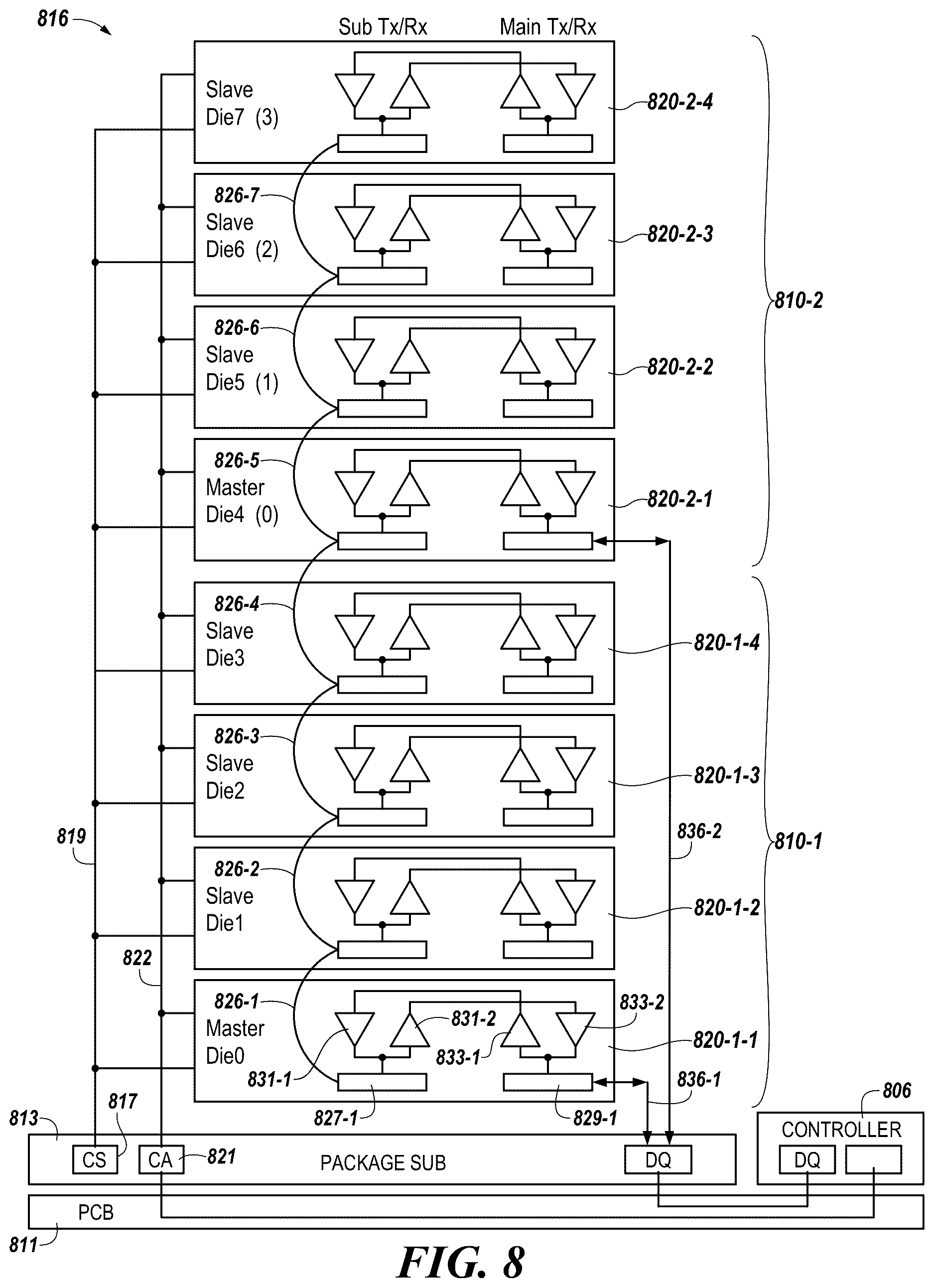 Patent US12614605 Figure 11 – Sequential access to linked memory dice for bus training