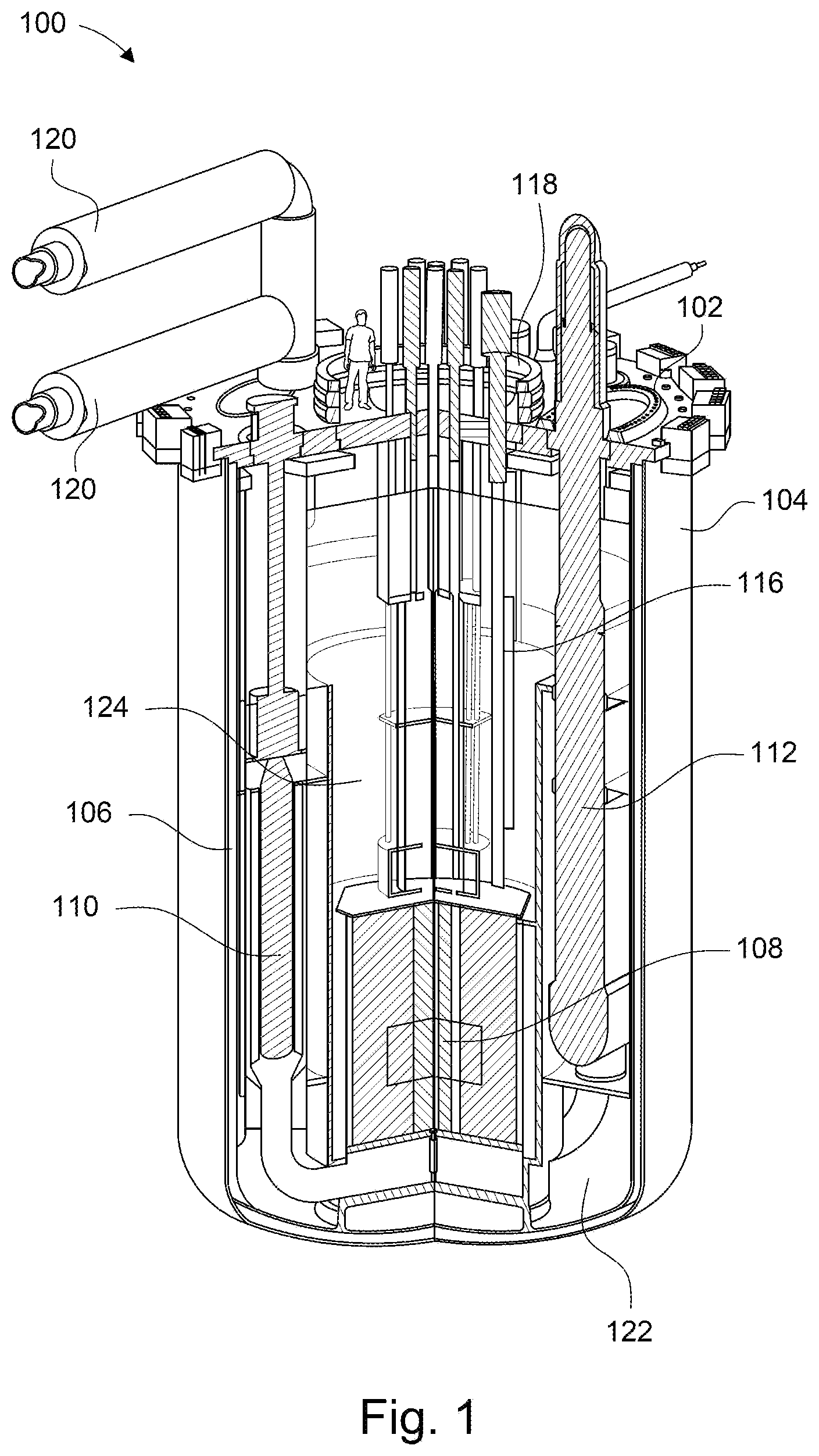 Patent US12614644 Figure 1 – In-vessel core component handling systems and methods