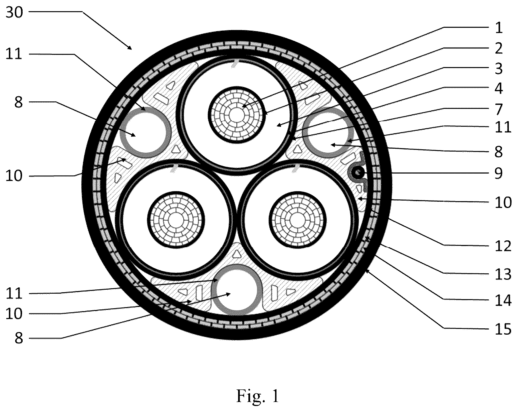 Patent US12614649 Figure 1 – Internal cooling of power cables and power umbilicals