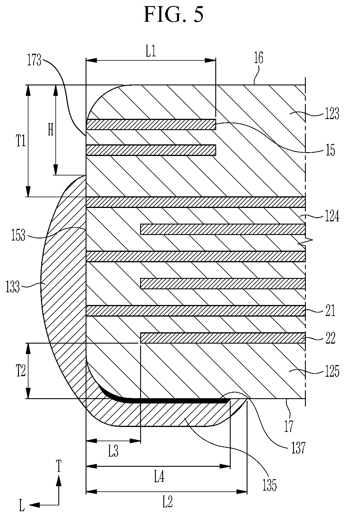 Patent US12614669 Figure 5 – Multilayer ceramic capacitor including a dummy electrode