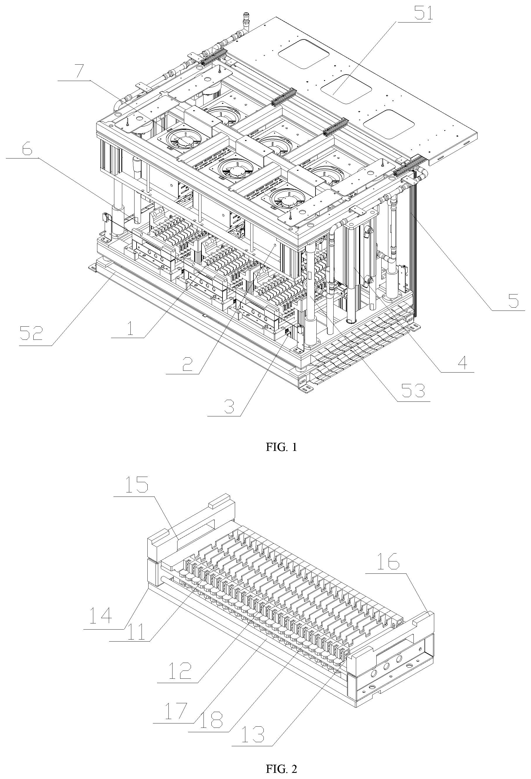 Patent US12614750 Figure 1 – Pressing mechanism with variable distance position and equal dividing for charging and discharging of the square battery