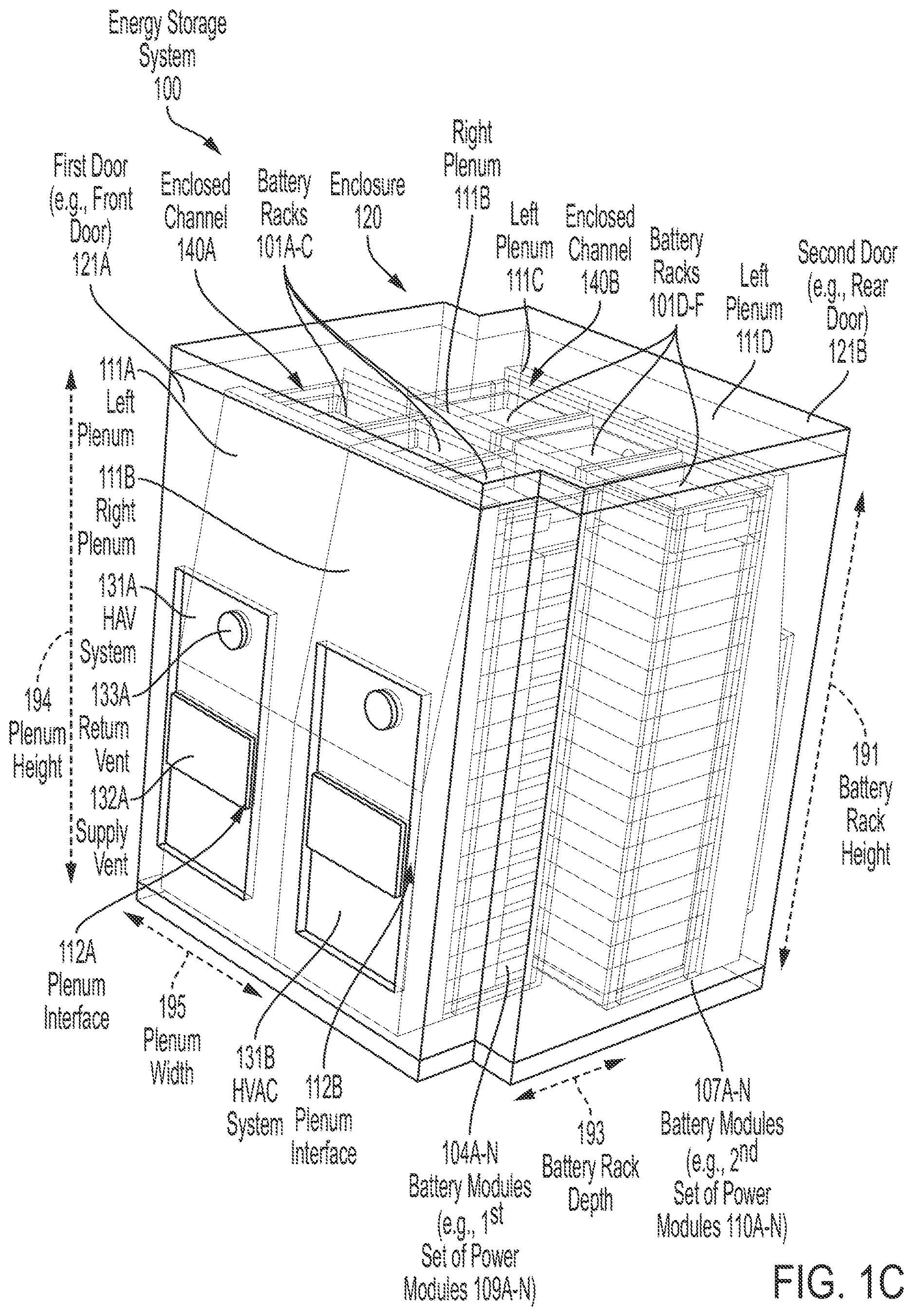 Patent US12614785 Figure 3 – Energy storage system with removable, adjustable, and lightweight plenums
