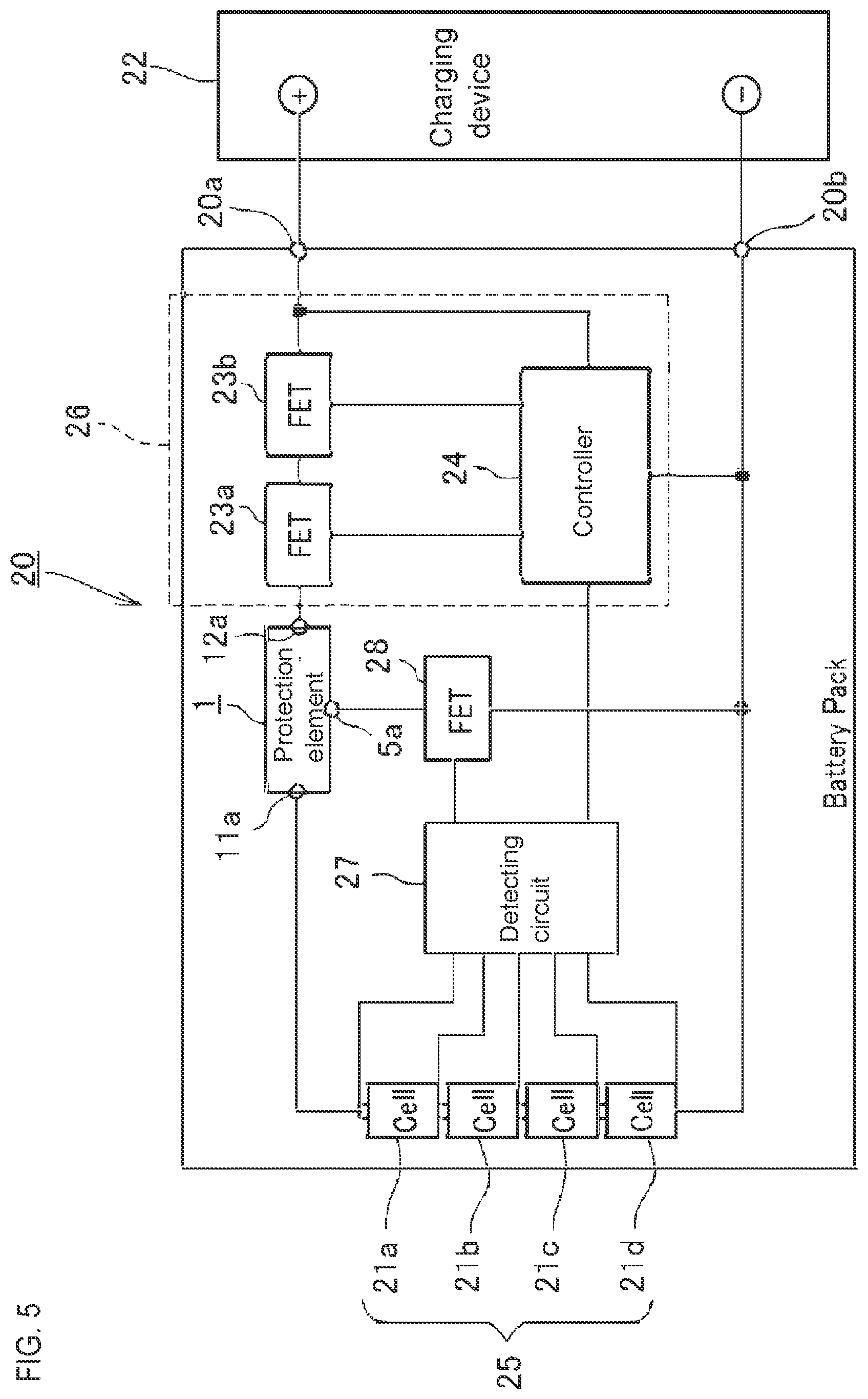 Patent US12614823 Figure 5 – Protection element and battery pack