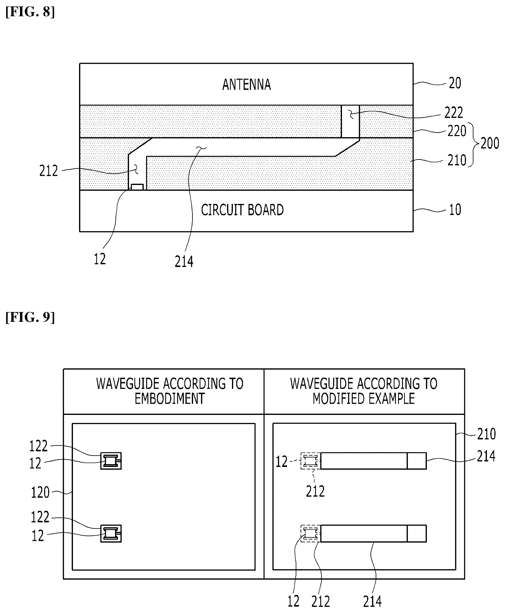 Patent US12614830 Figure 4 – Waveguide comprised of stacked lower and upper plates, where the lower plate is mounted on a circuit board and has a via therein for accommodating a launcher in the via