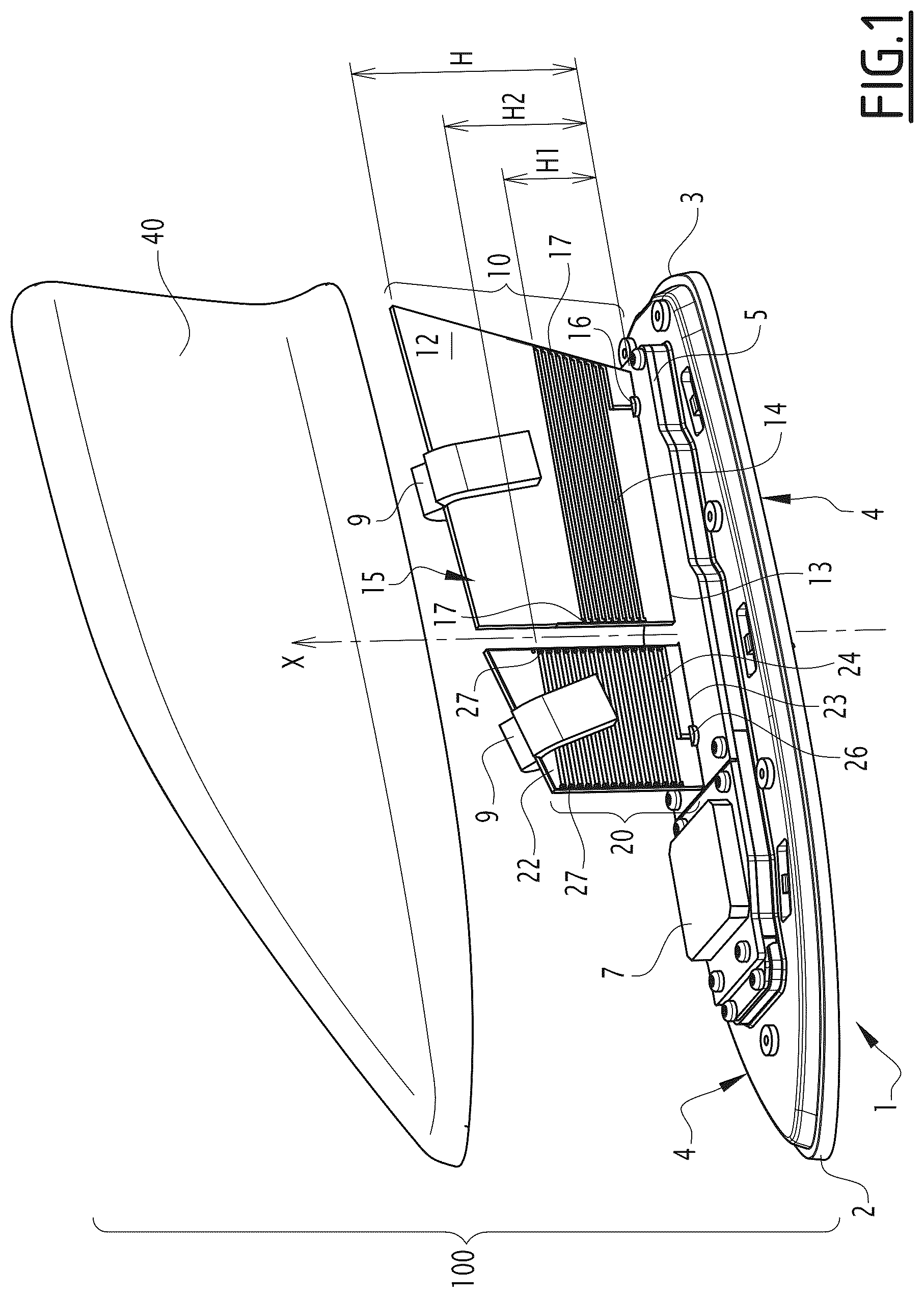 Patent US12614840 Figure 1 – Antenna for motor vehicles, and motor vehicle comprising such an antenna