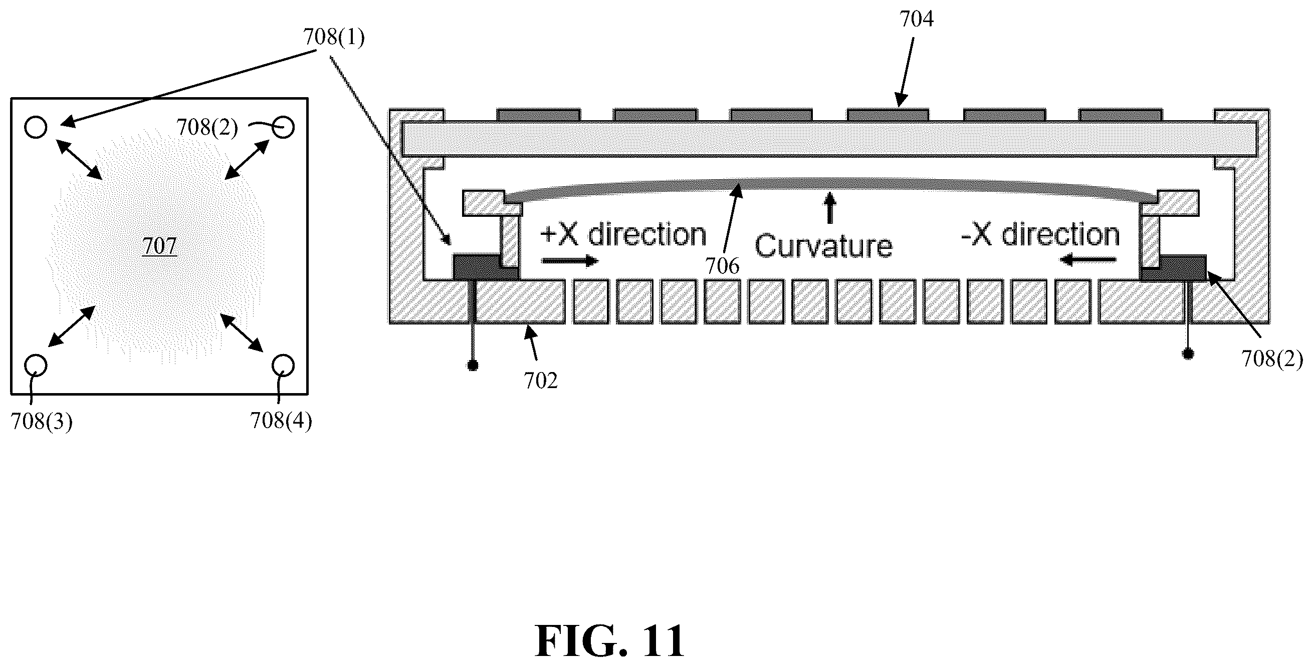 Patent US12614846 Figure 11 – Beam shaping in reflective metasurface utilizing mechanical linear actuators with temperature compensation