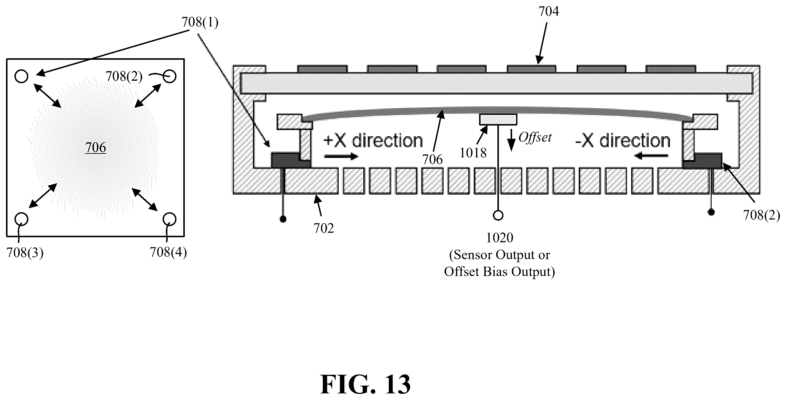 Patent US12614846 Figure 13 – Beam shaping in reflective metasurface utilizing mechanical linear actuators with temperature compensation