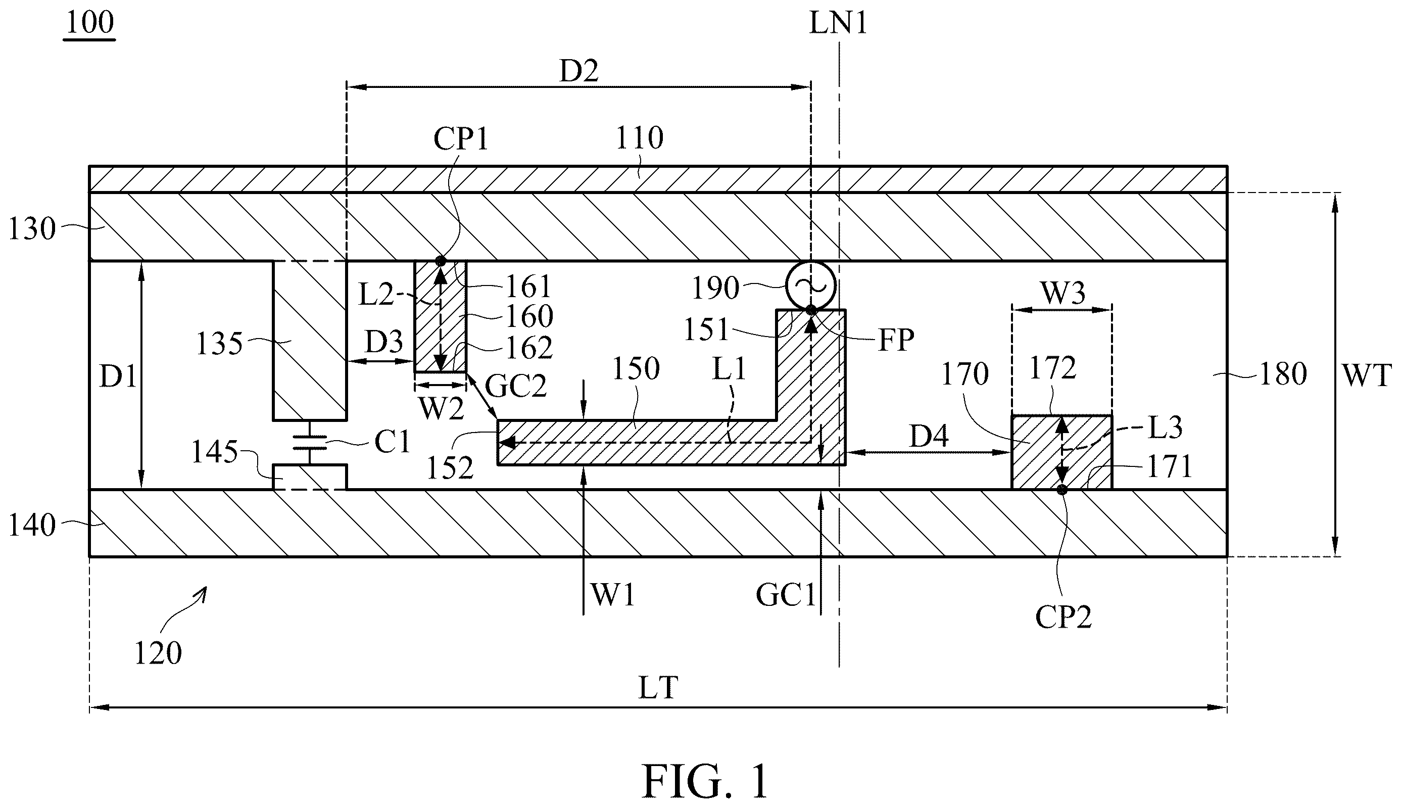 Patent US12614847 Figure 1 – Antenna structure and mobile device